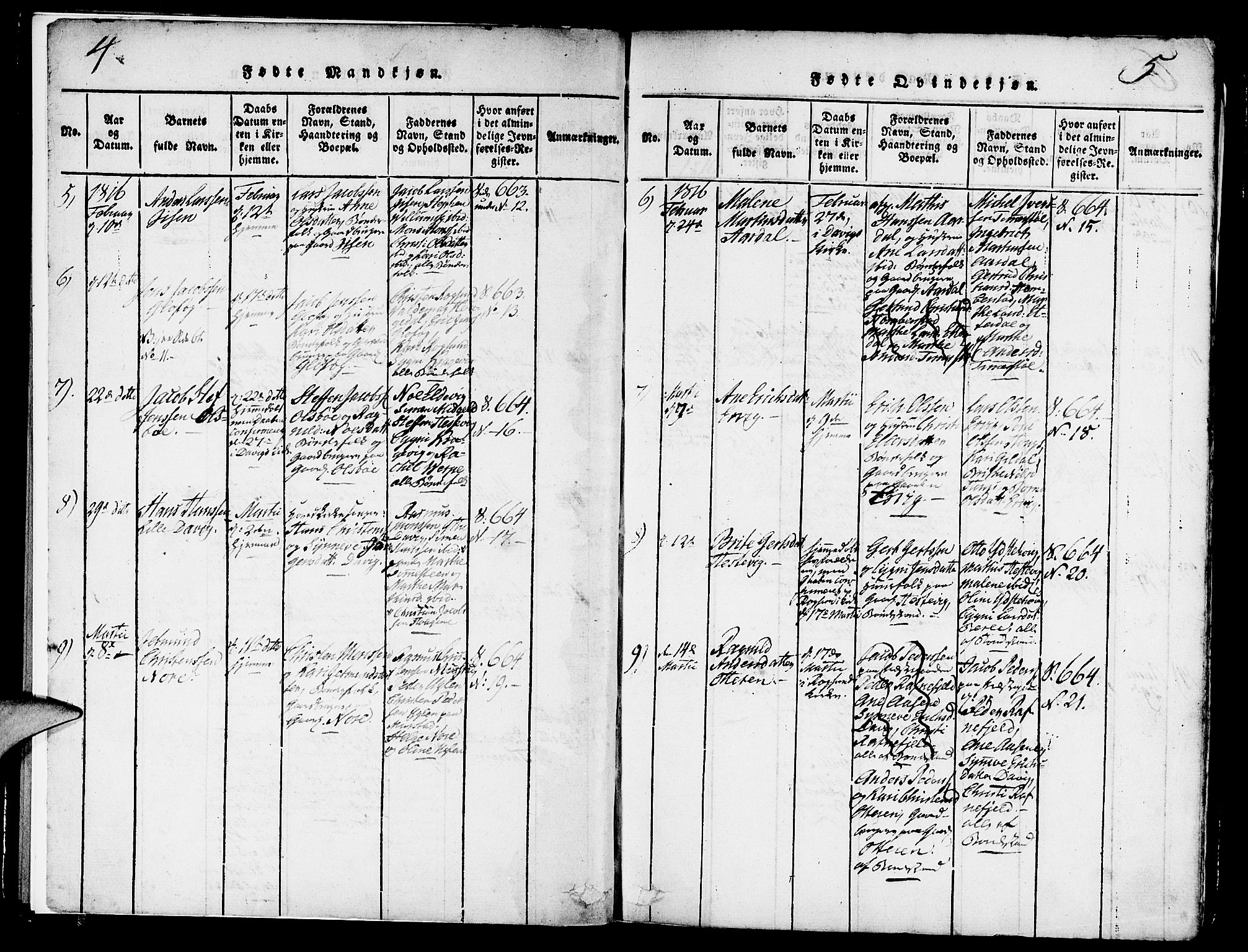 Davik sokneprestembete, AV/SAB-A-79701/H/Haa/Haaa/L0003: Parish register (official) no. A 3, 1816-1830, p. 4-5