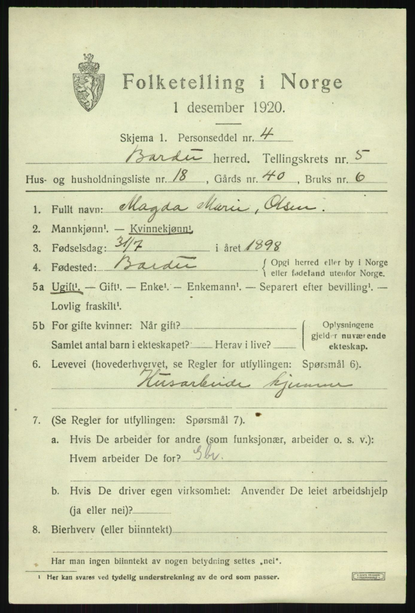 SATØ, 1920 census for Bardu, 1920, p. 2375