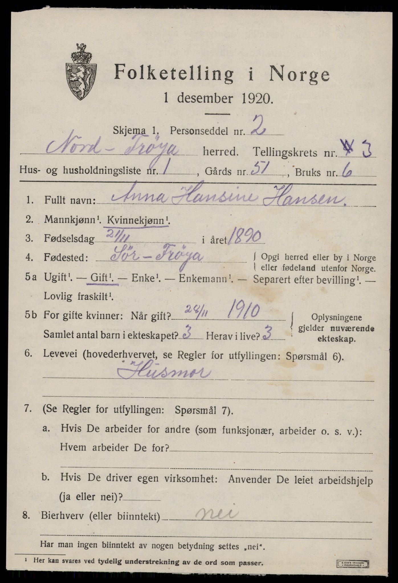 SAT, 1920 census for Nord-Frøya, 1920, p. 7407