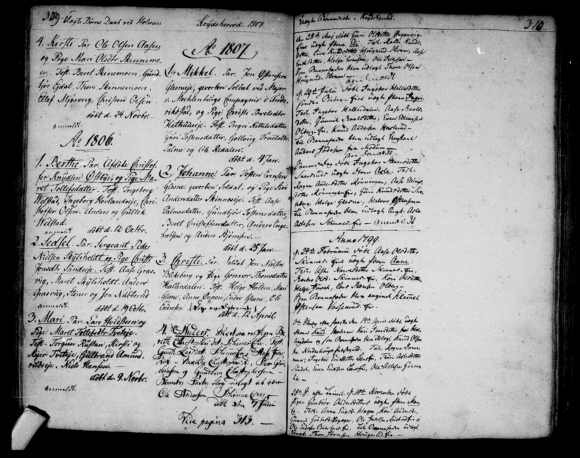 Sigdal kirkebøker, SAKO/A-245/F/Fa/L0003: Parish register (official) no. I 3, 1793-1811, p. 309-310