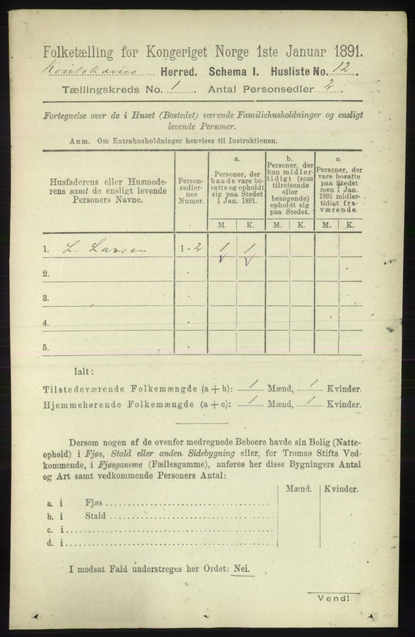 RA, 1891 census for 2011 Kautokeino, 1891, p. 25