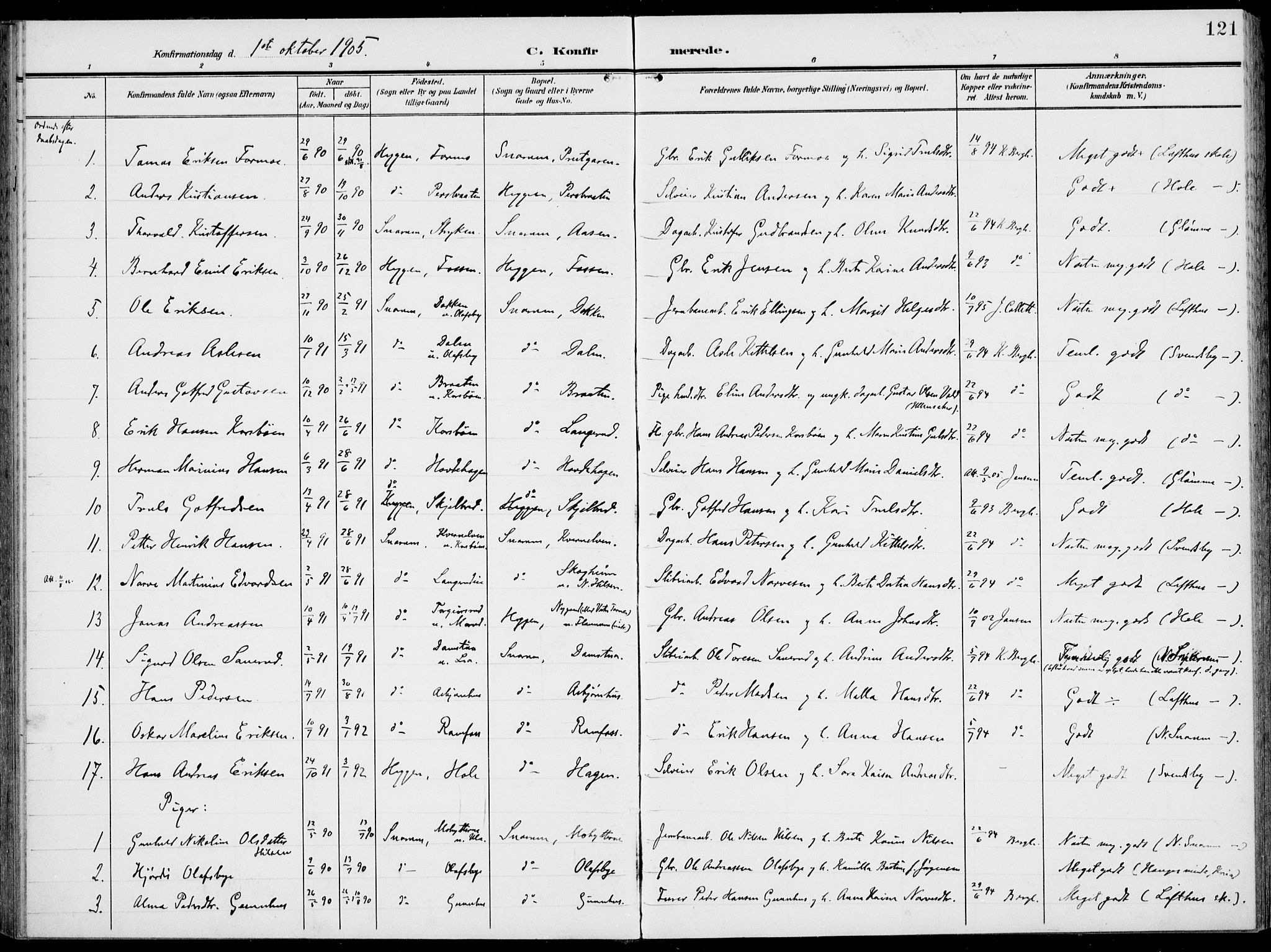 Modum kirkebøker, AV/SAKO-A-234/F/Fa/L0019: Parish register (official) no. 19, 1890-1914, p. 121