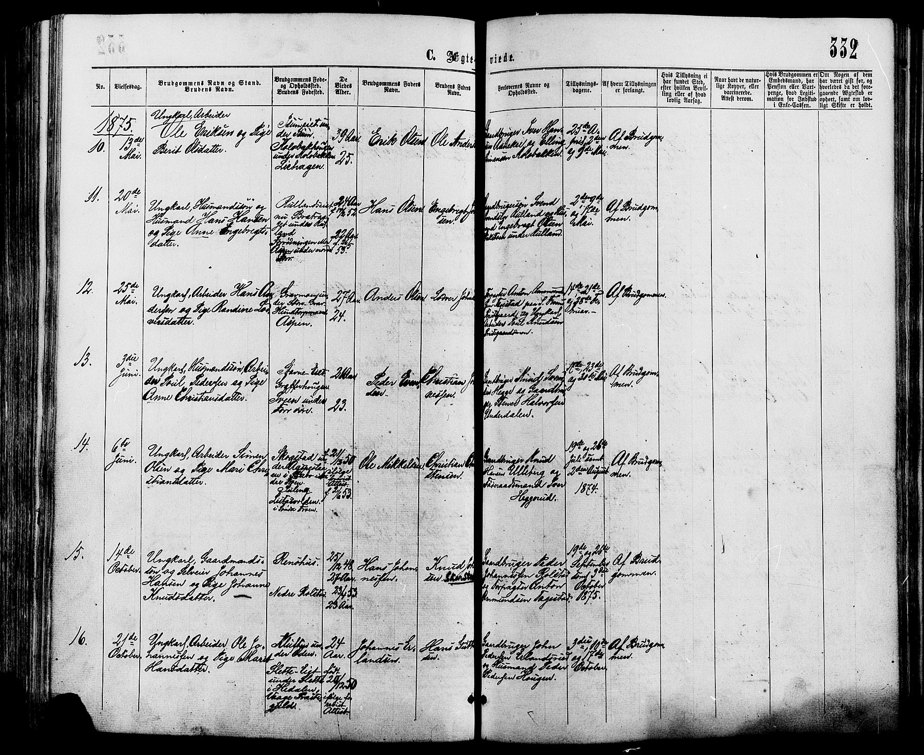 Sør-Fron prestekontor, AV/SAH-PREST-010/H/Ha/Haa/L0002: Parish register (official) no. 2, 1864-1880, p. 332