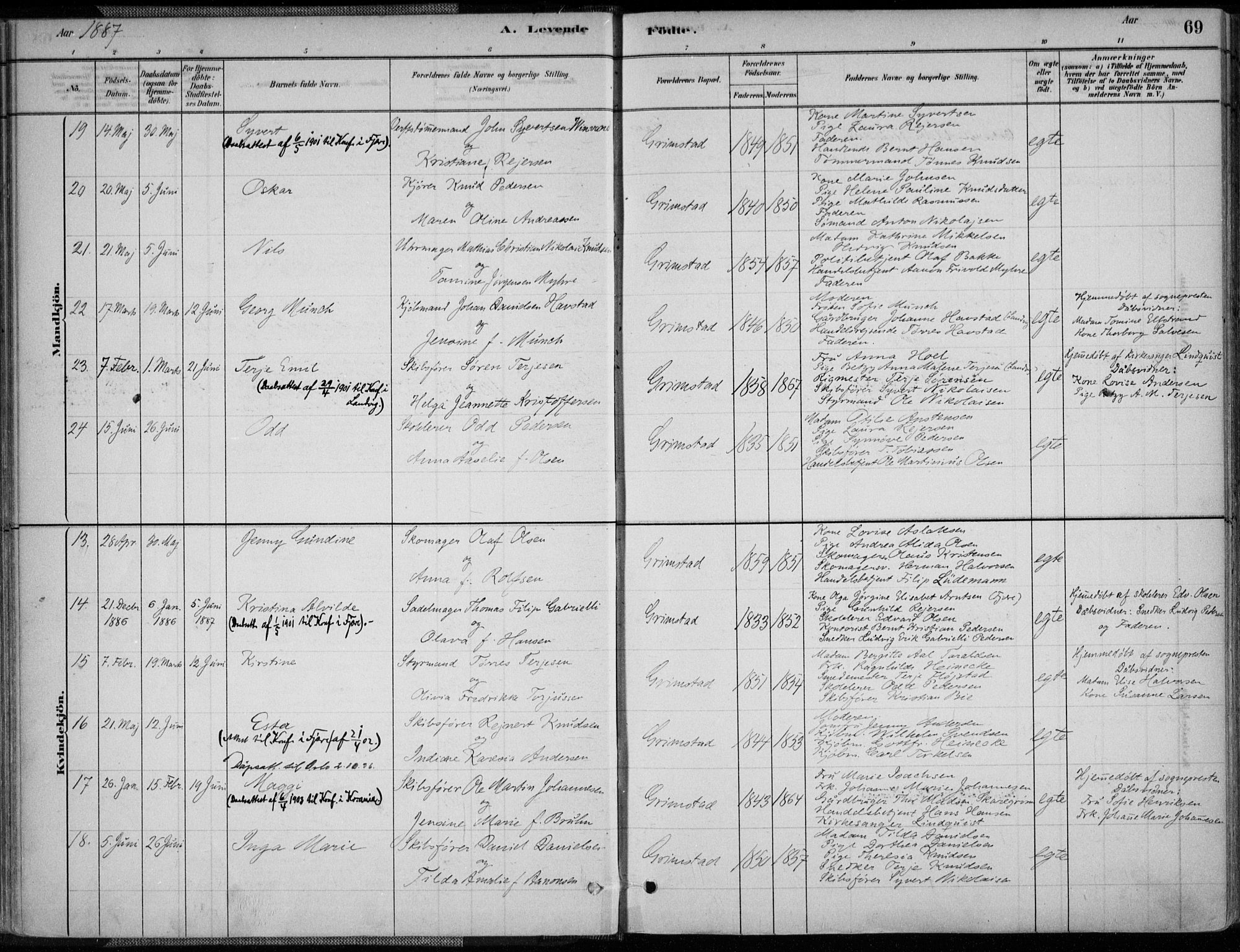 Grimstad sokneprestkontor, AV/SAK-1111-0017/F/Fa/L0003: Parish register (official) no. A 2, 1882-1912, p. 69