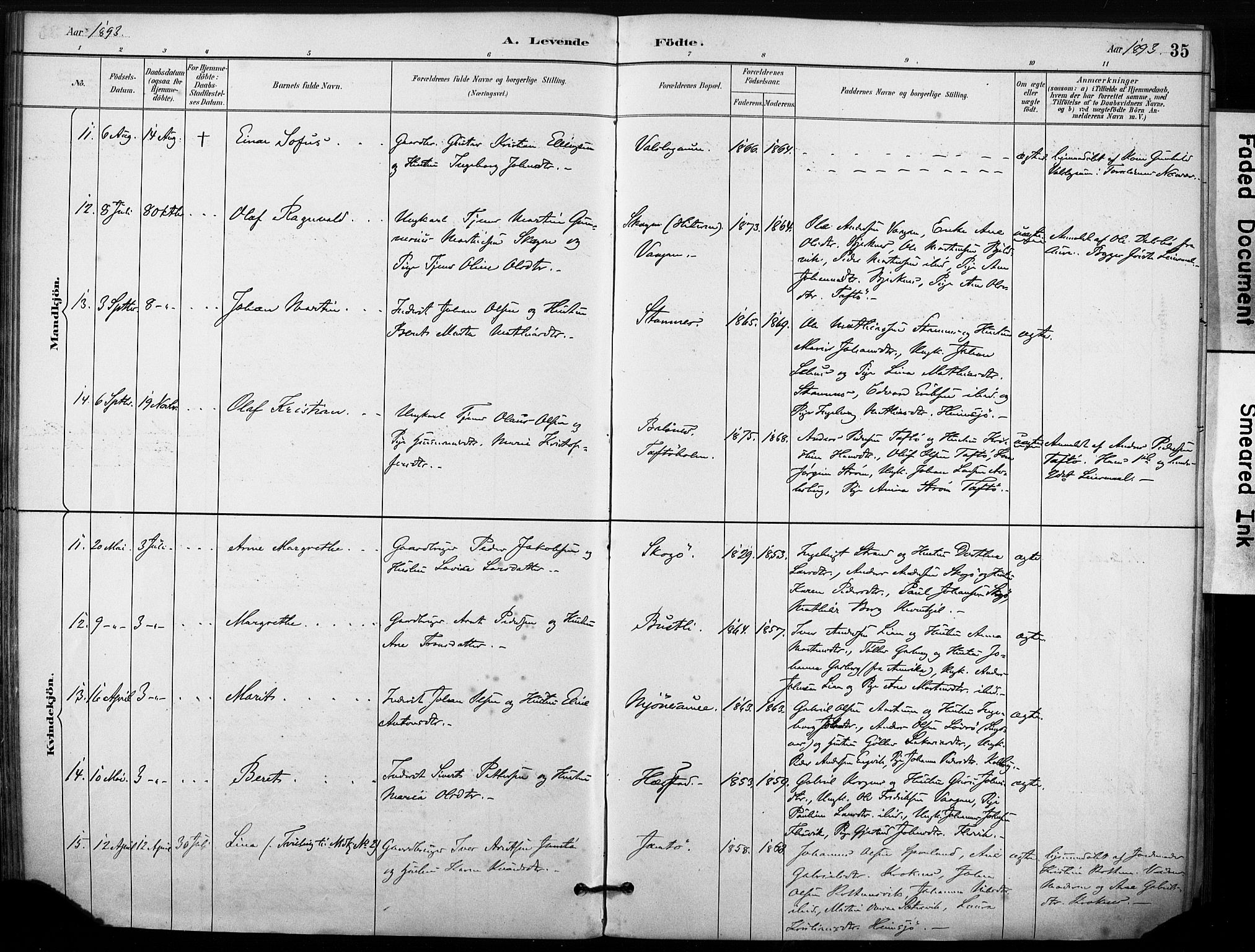 Ministerialprotokoller, klokkerbøker og fødselsregistre - Sør-Trøndelag, AV/SAT-A-1456/633/L0518: Parish register (official) no. 633A01, 1884-1906, p. 35