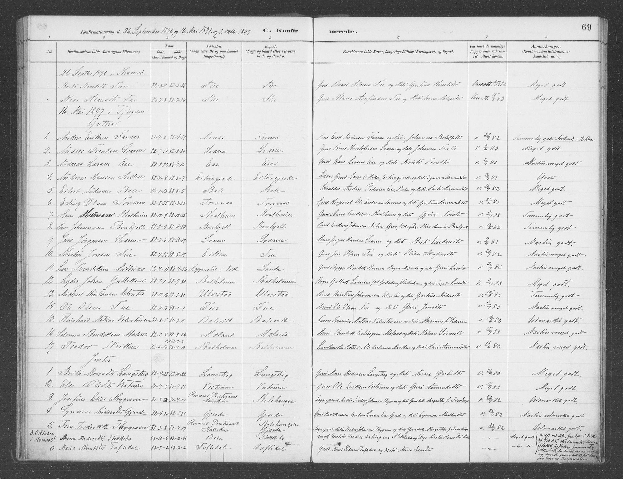 Balestrand sokneprestembete, AV/SAB-A-79601/H/Haa/Haab/L0001: Parish register (official) no. B  1, 1889-1910, p. 69