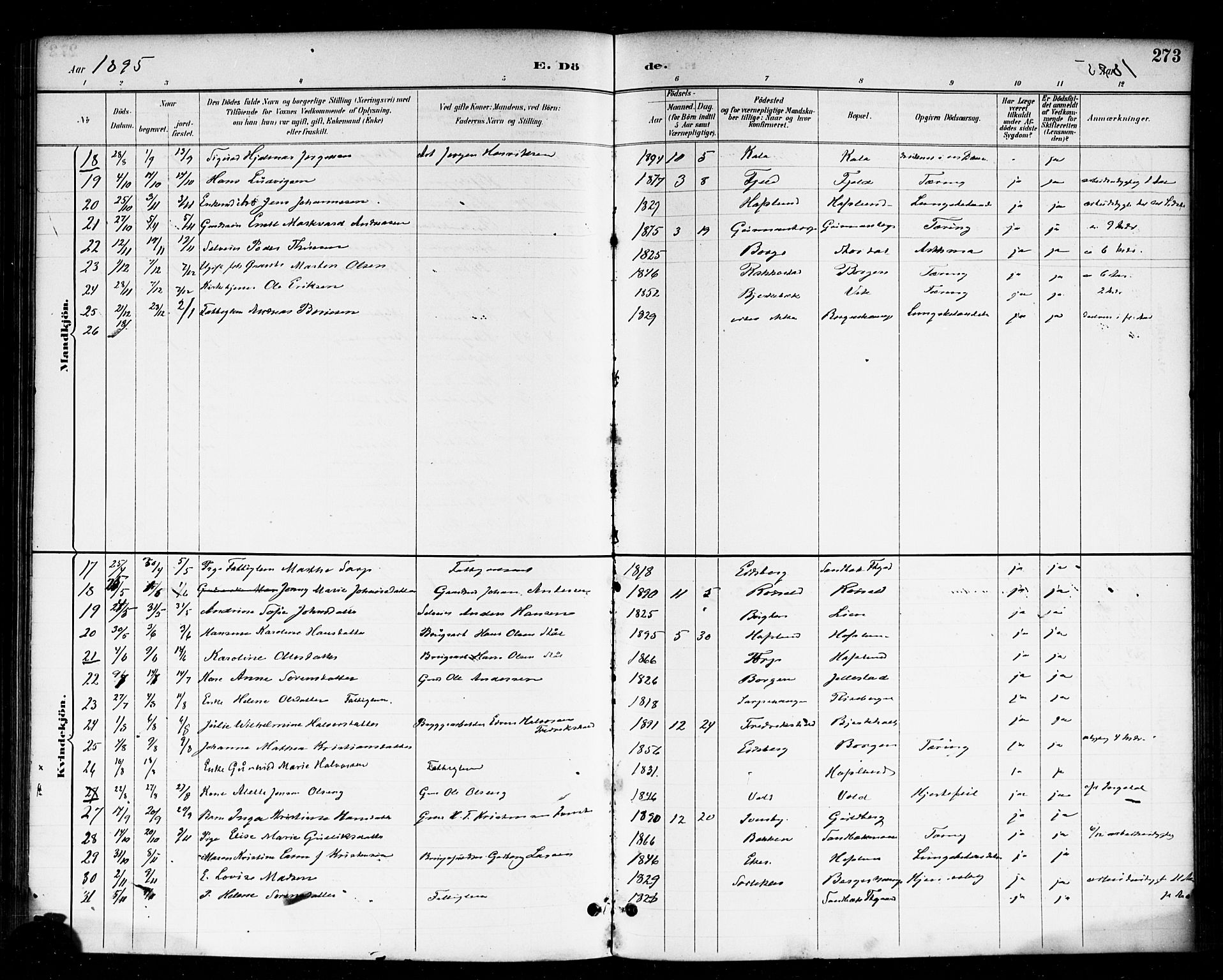 Skjeberg prestekontor Kirkebøker, SAO/A-10923/F/Fa/L0009: Parish register (official) no. I 9, 1886-1897, p. 273