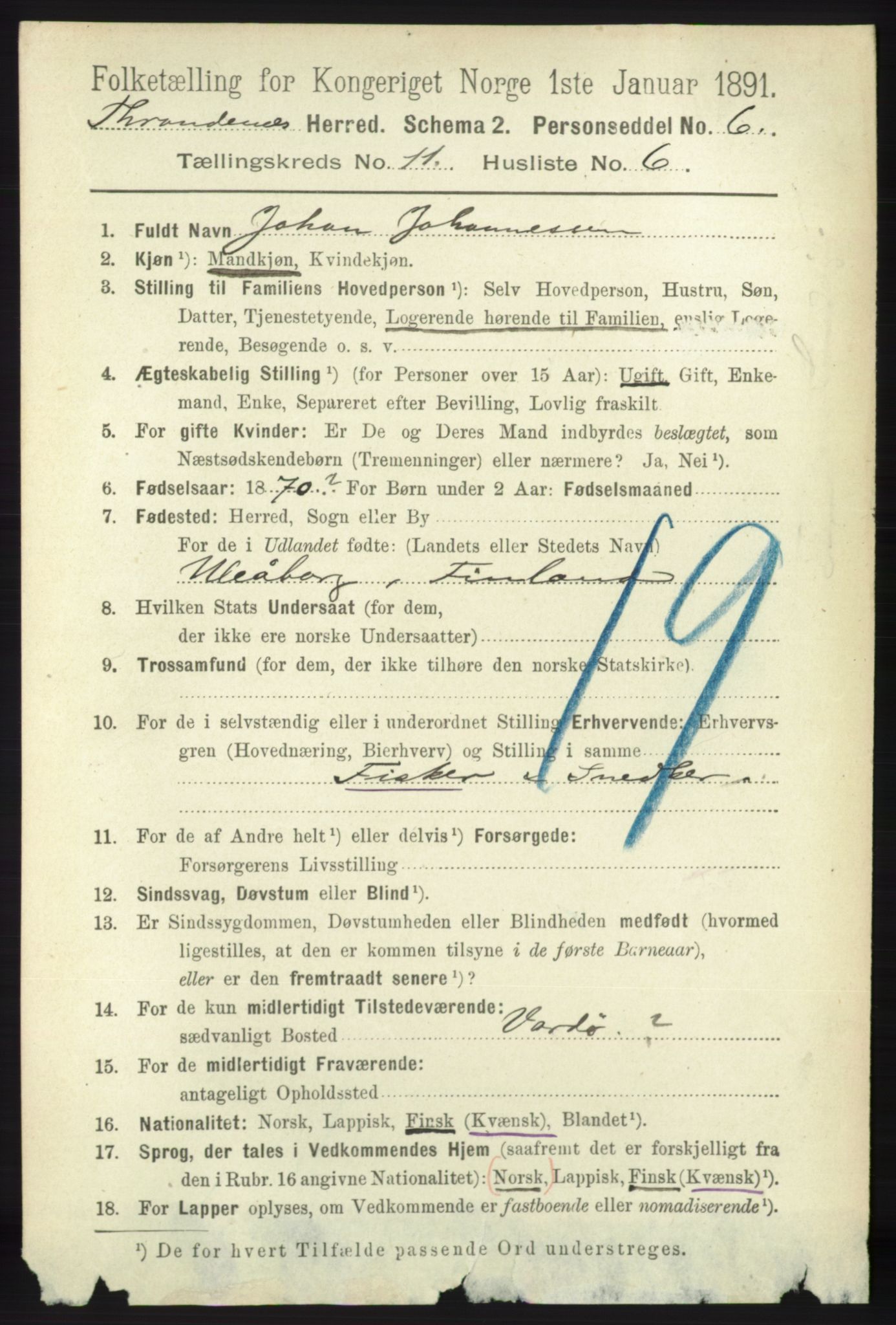 RA, 1891 census for 1914 Trondenes, 1891, p. 8040