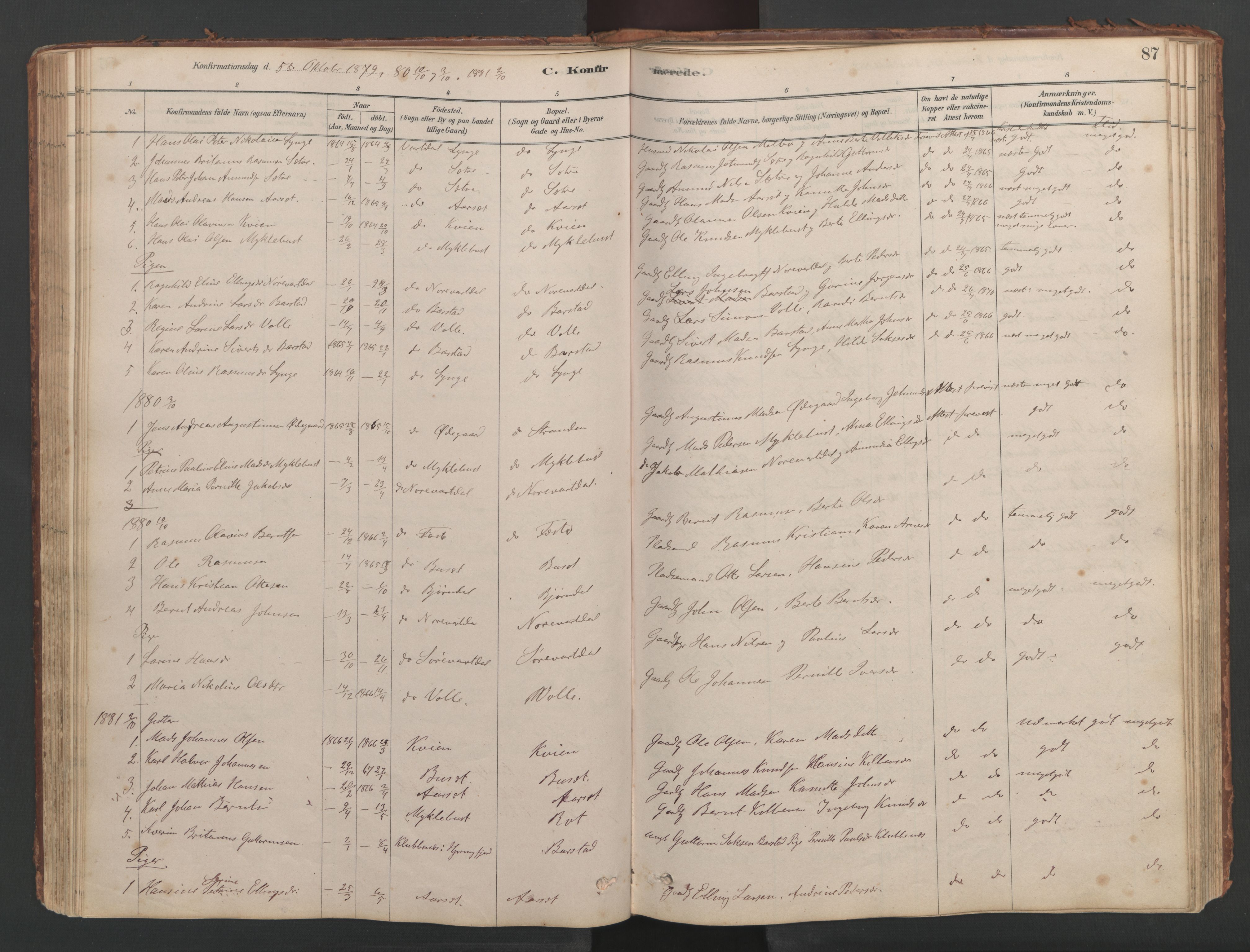 Ministerialprotokoller, klokkerbøker og fødselsregistre - Møre og Romsdal, SAT/A-1454/514/L0201: Parish register (copy) no. 514C01, 1878-1919, p. 87