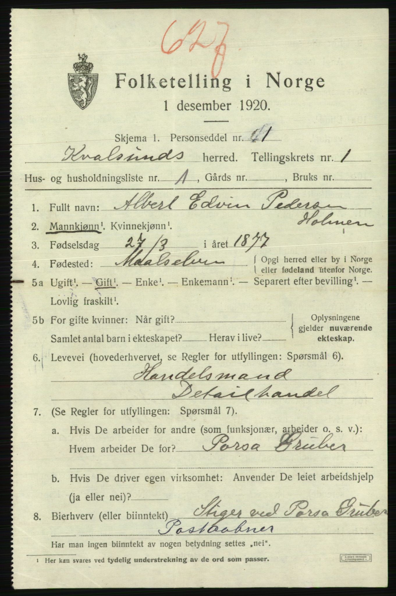 SATØ, 1920 census for , 1920, p. 464