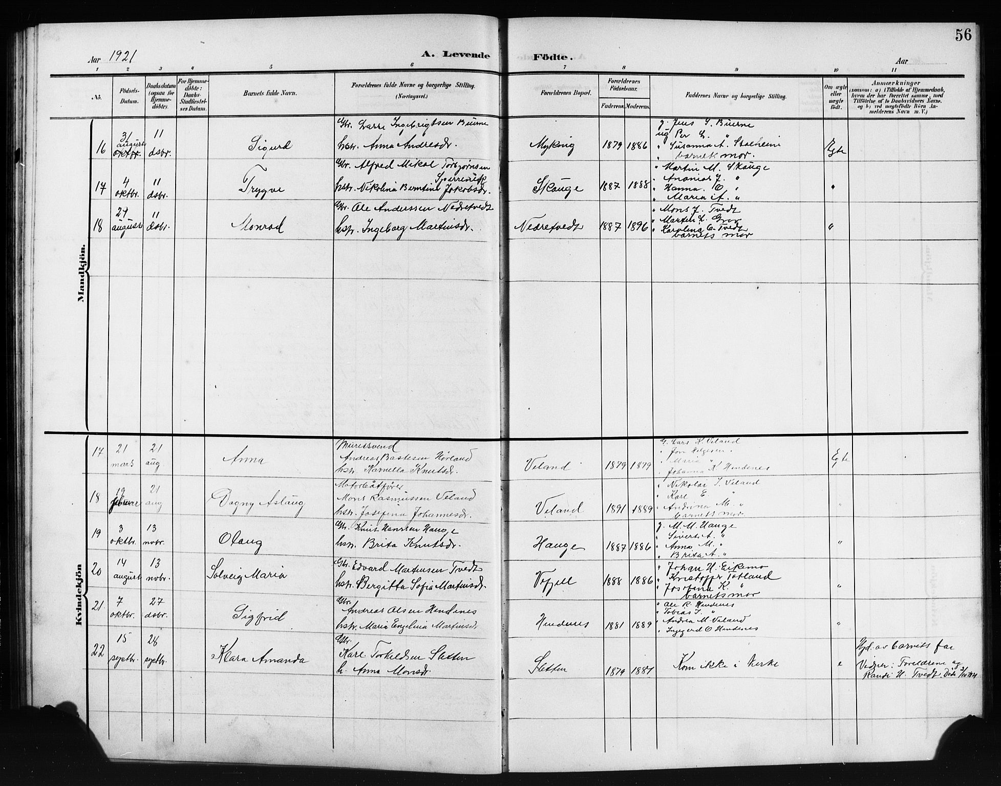 Lindås Sokneprestembete, SAB/A-76701/H/Hab: Parish register (copy) no. E 4, 1906-1921, p. 56