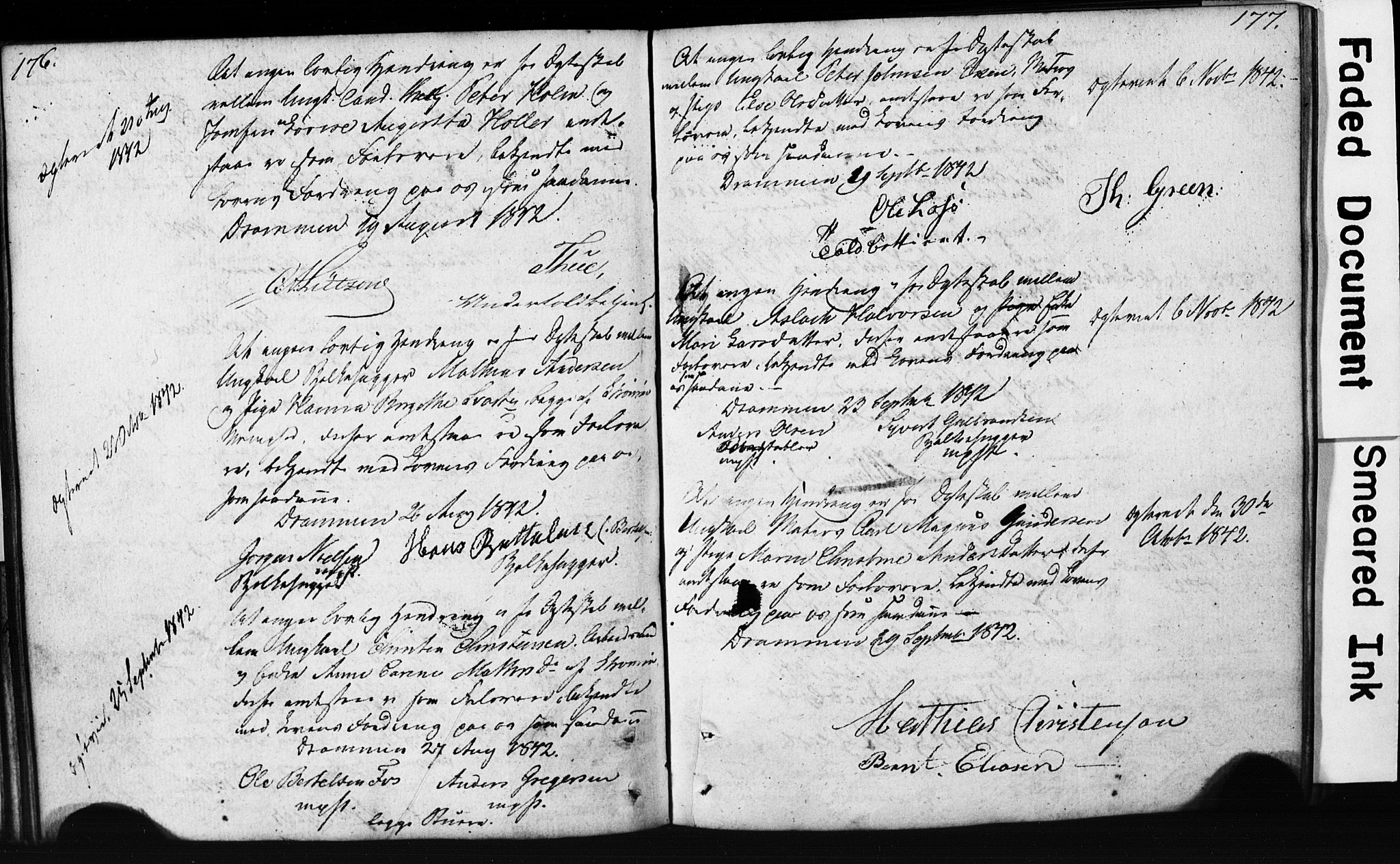 Strømsø kirkebøker, AV/SAKO-A-246/H/Hb/L0002: Best man's statements no. 2, 1815-1857, p. 176-177