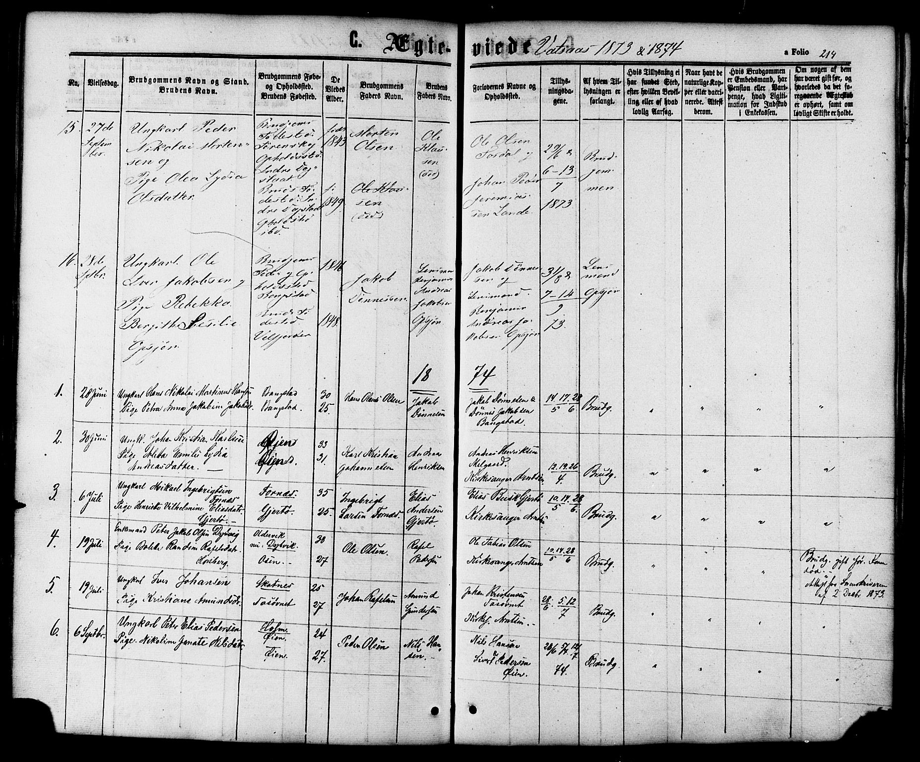 Ministerialprotokoller, klokkerbøker og fødselsregistre - Nordland, SAT/A-1459/810/L0146: Parish register (official) no. 810A08 /1, 1862-1874, p. 214