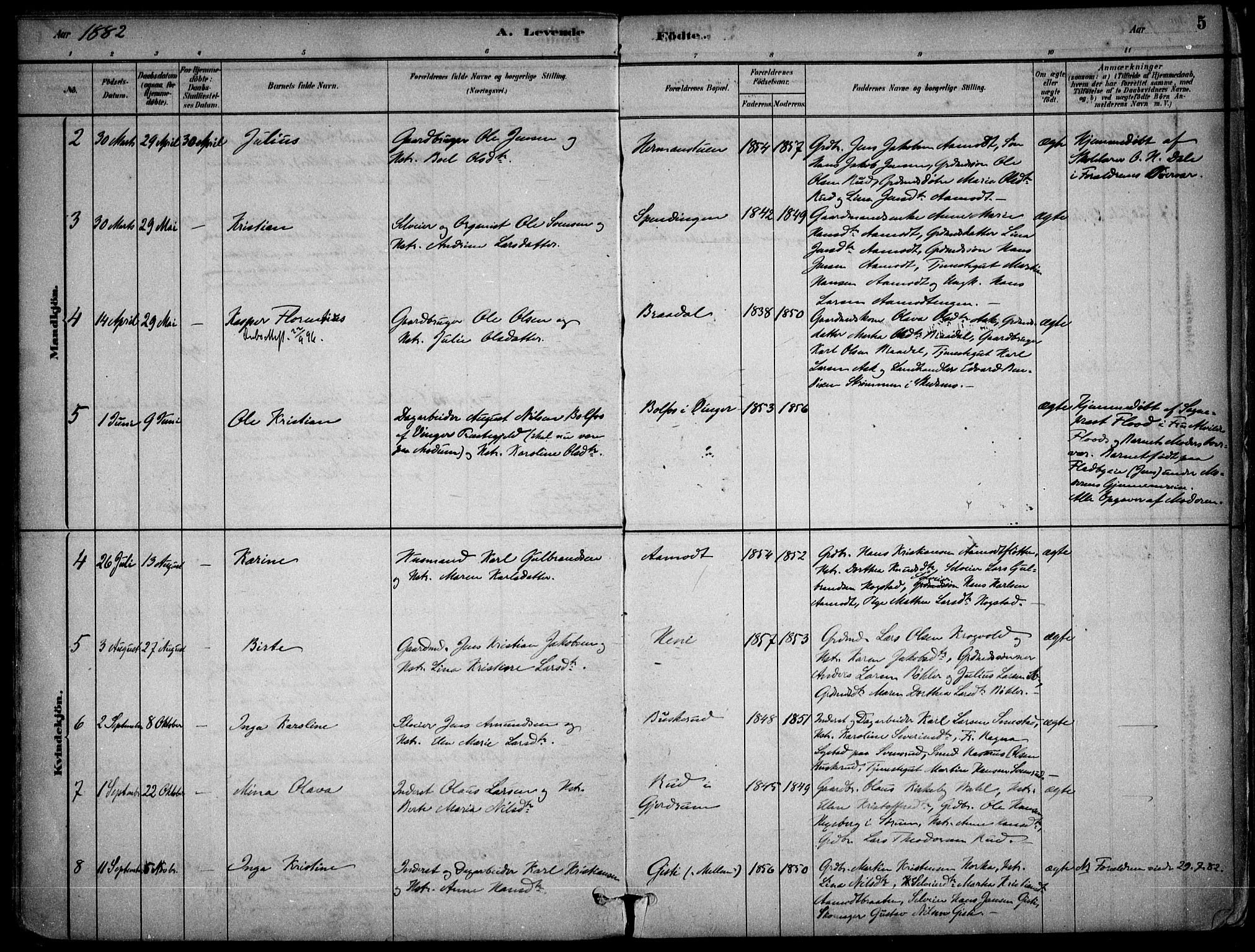 Gjerdrum prestekontor Kirkebøker, SAO/A-10412b/F/Fb/L0001: Parish register (official) no. II 1, 1881-1921, p. 5