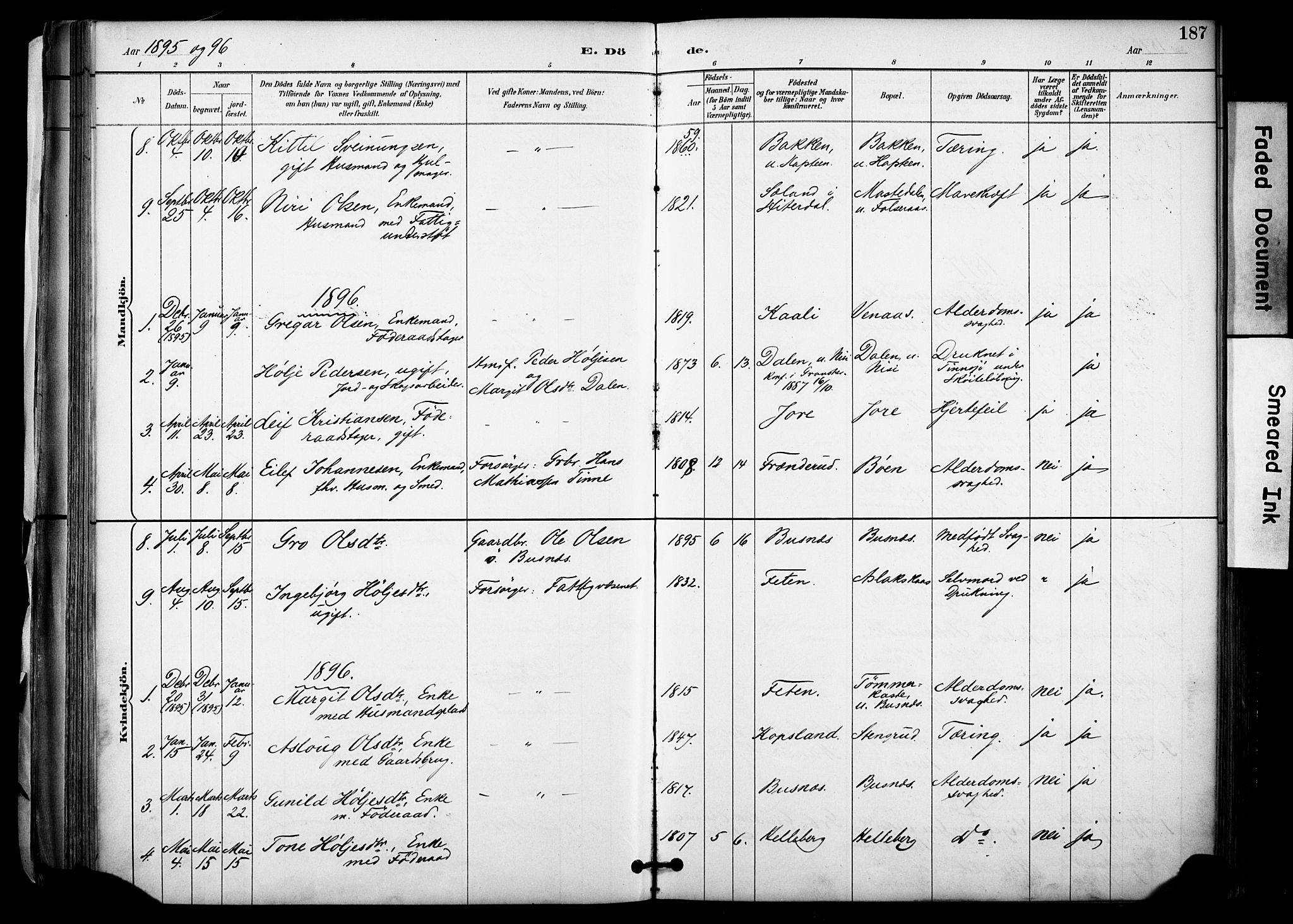 Gransherad kirkebøker, SAKO/A-267/F/Fa/L0005: Parish register (official) no. I 5, 1887-1916, p. 187