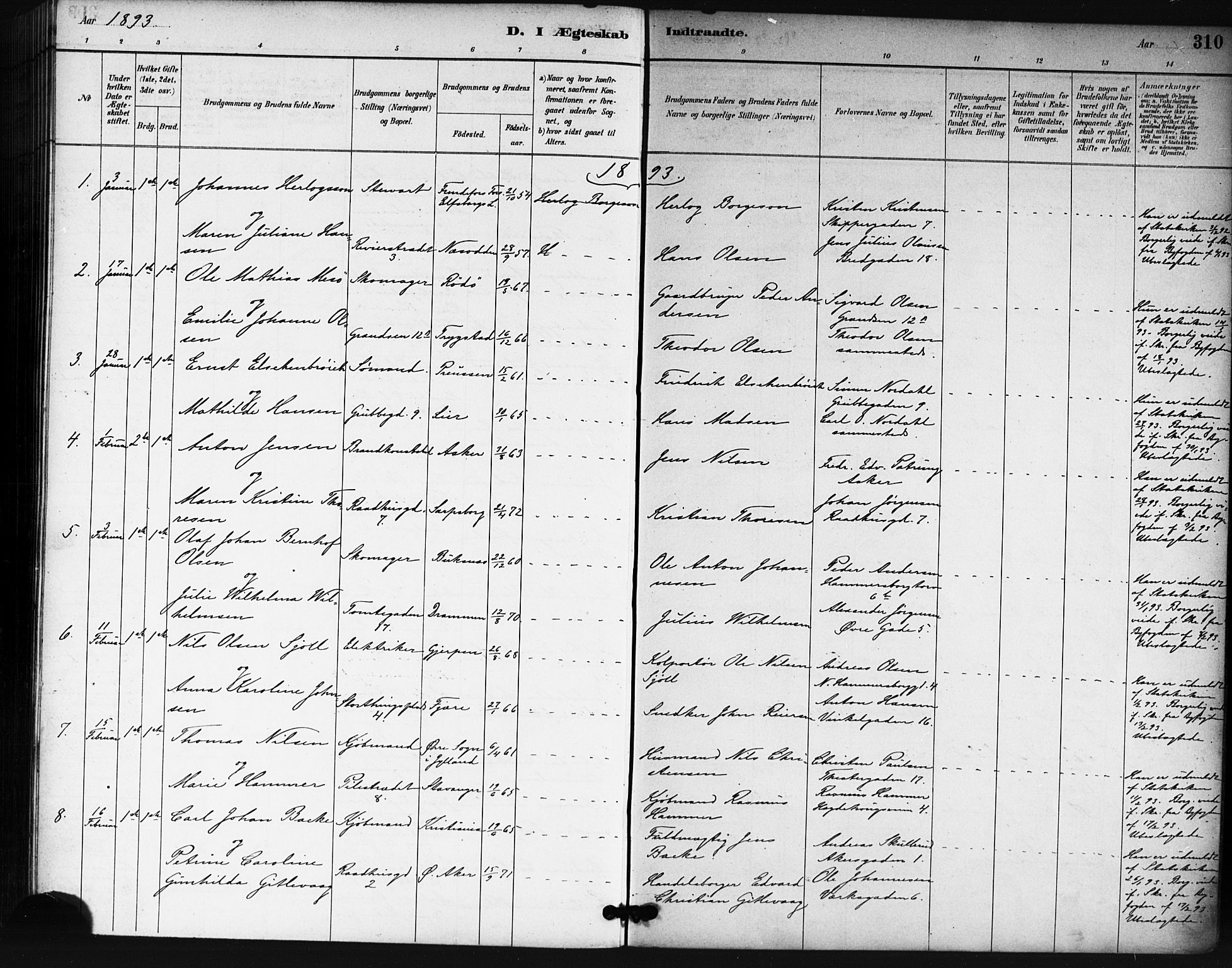 Oslo domkirke Kirkebøker, SAO/A-10752/F/Fa/L0032: Parish register (official) no. 32, 1885-1902, p. 310