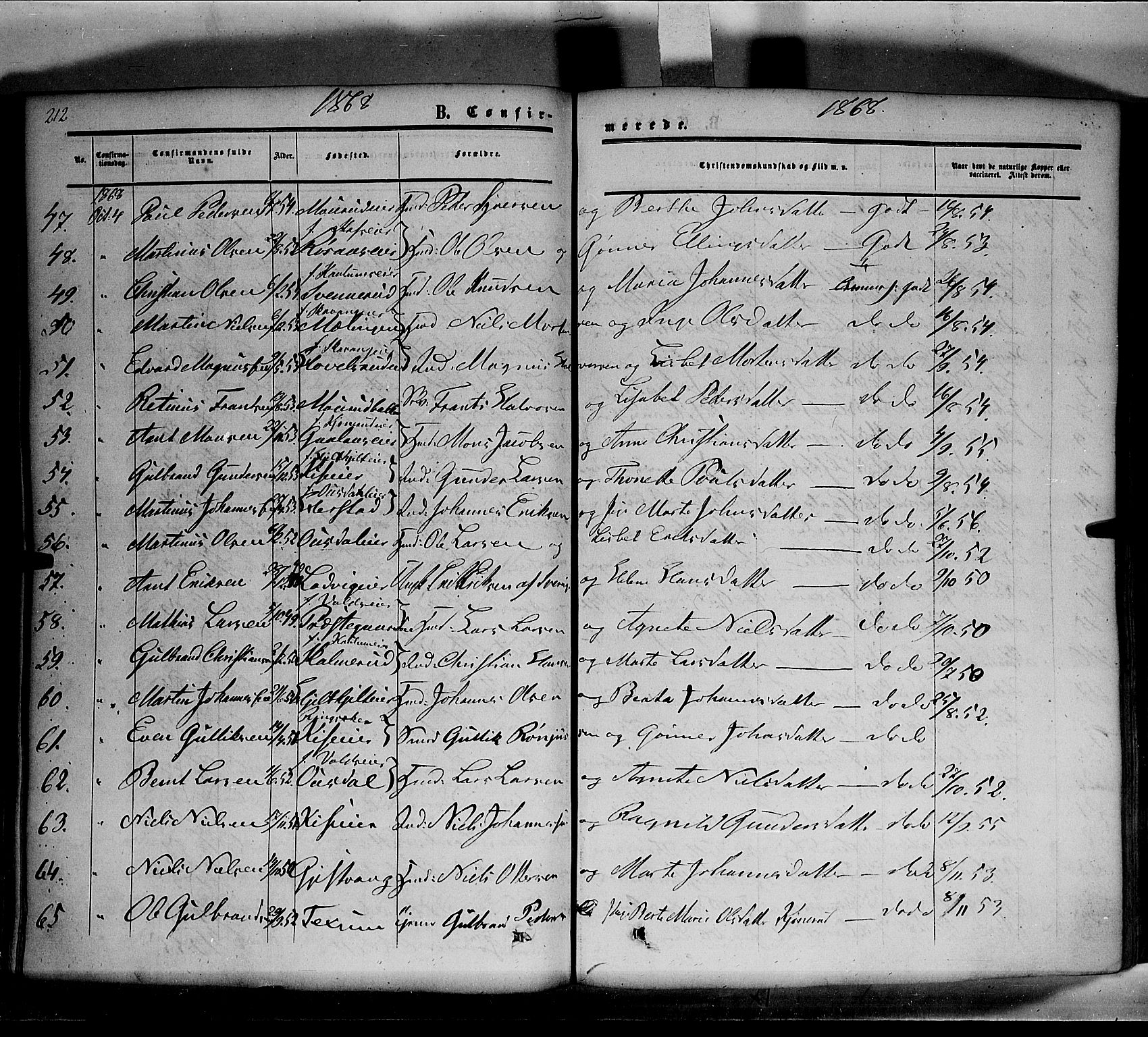 Nes prestekontor, Hedmark, SAH/PREST-020/K/Ka/L0004: Parish register (official) no. 4, 1852-1886, p. 212
