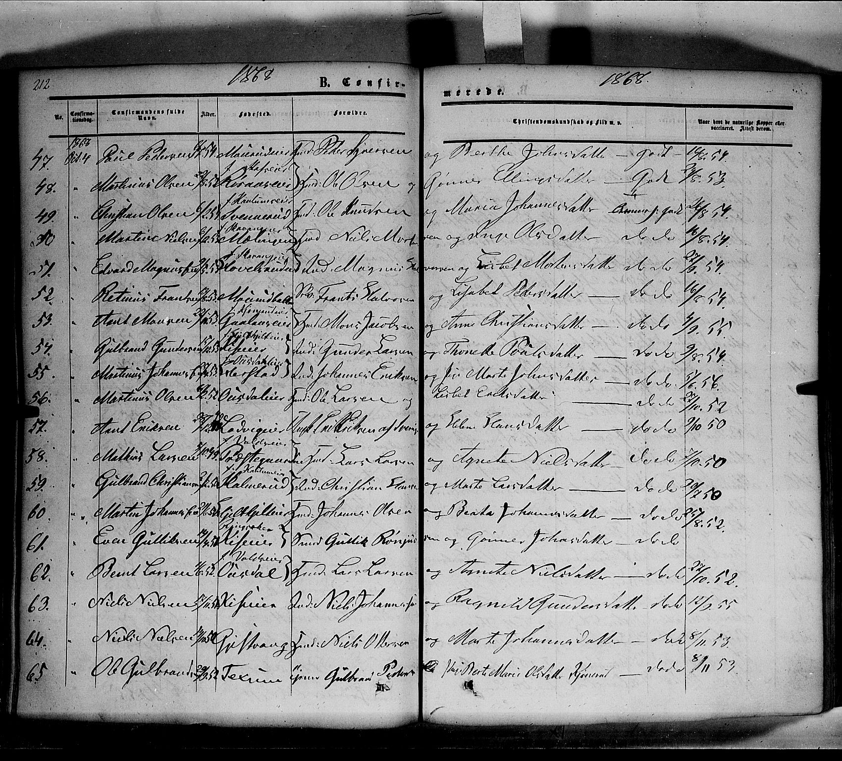 Nes prestekontor, Hedmark, AV/SAH-PREST-020/K/Ka/L0004: Parish register (official) no. 4, 1852-1886, p. 212