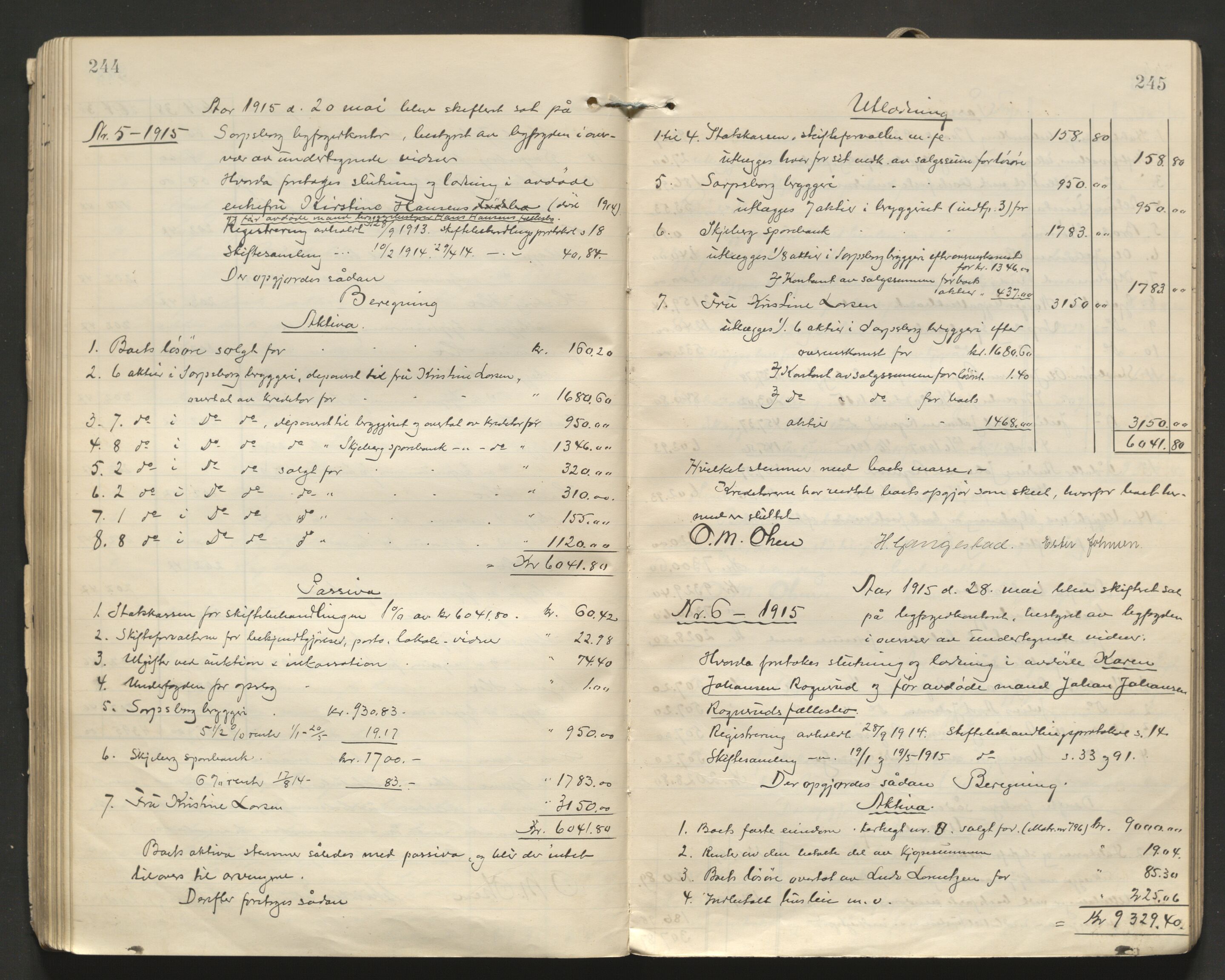 Sarpsborg byfogd, AV/SAO-A-10864/H/He/L0003: Skifteutlodningsprotokoll, 1906-1920, p. 244-245