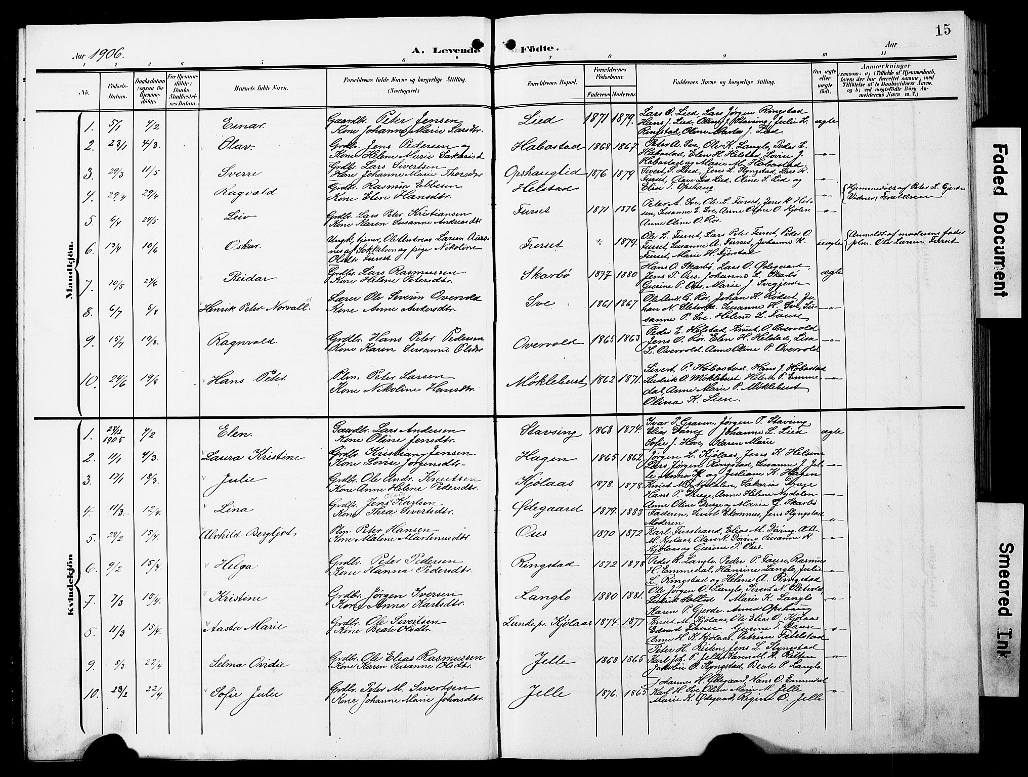 Ministerialprotokoller, klokkerbøker og fødselsregistre - Møre og Romsdal, AV/SAT-A-1454/520/L0293: Parish register (copy) no. 520C05, 1902-1923, p. 15