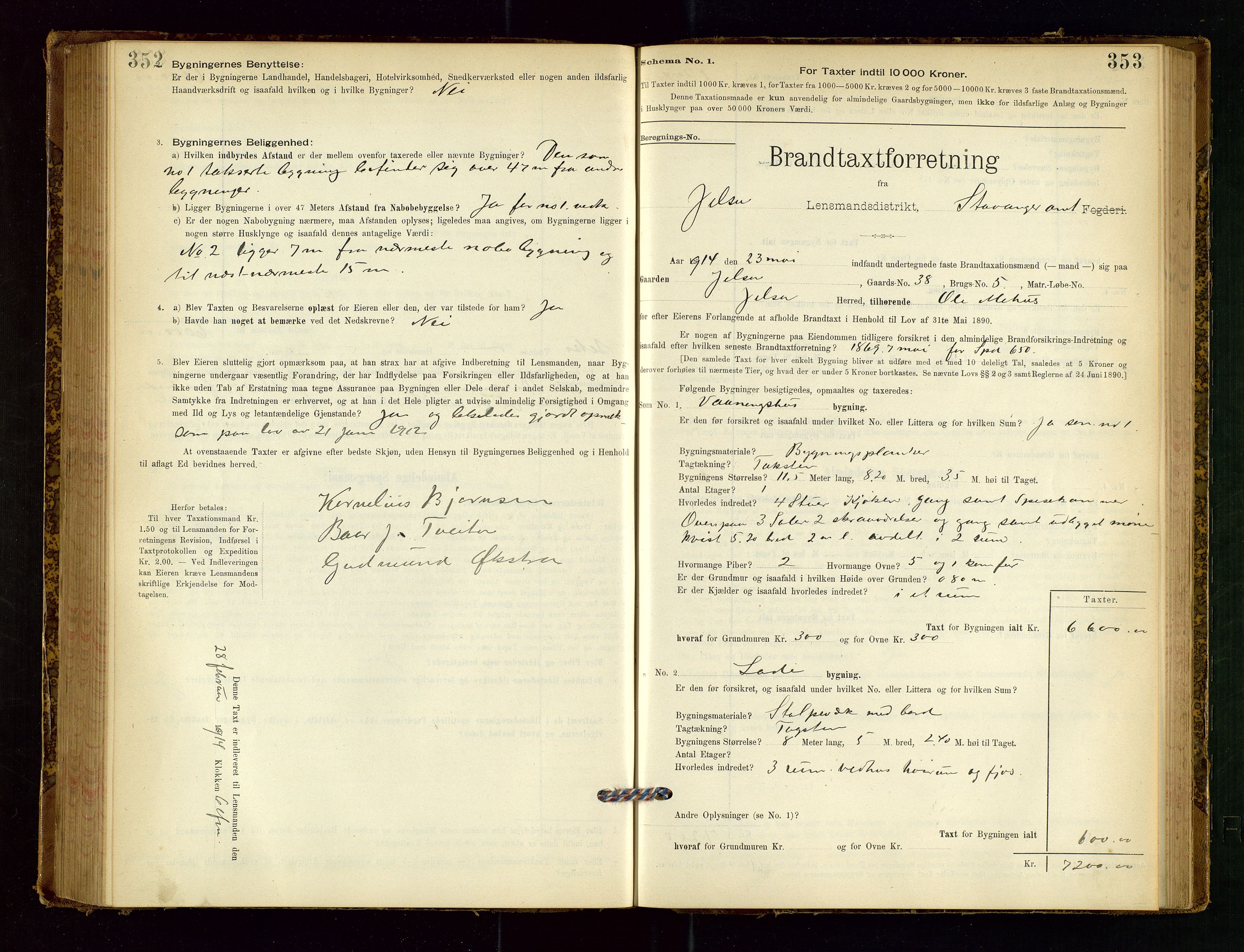 Jelsa lensmannskontor, SAST/A-100360/Gob/L0001: "Brandtaxationsprotocol", 1895-1918, p. 352-353