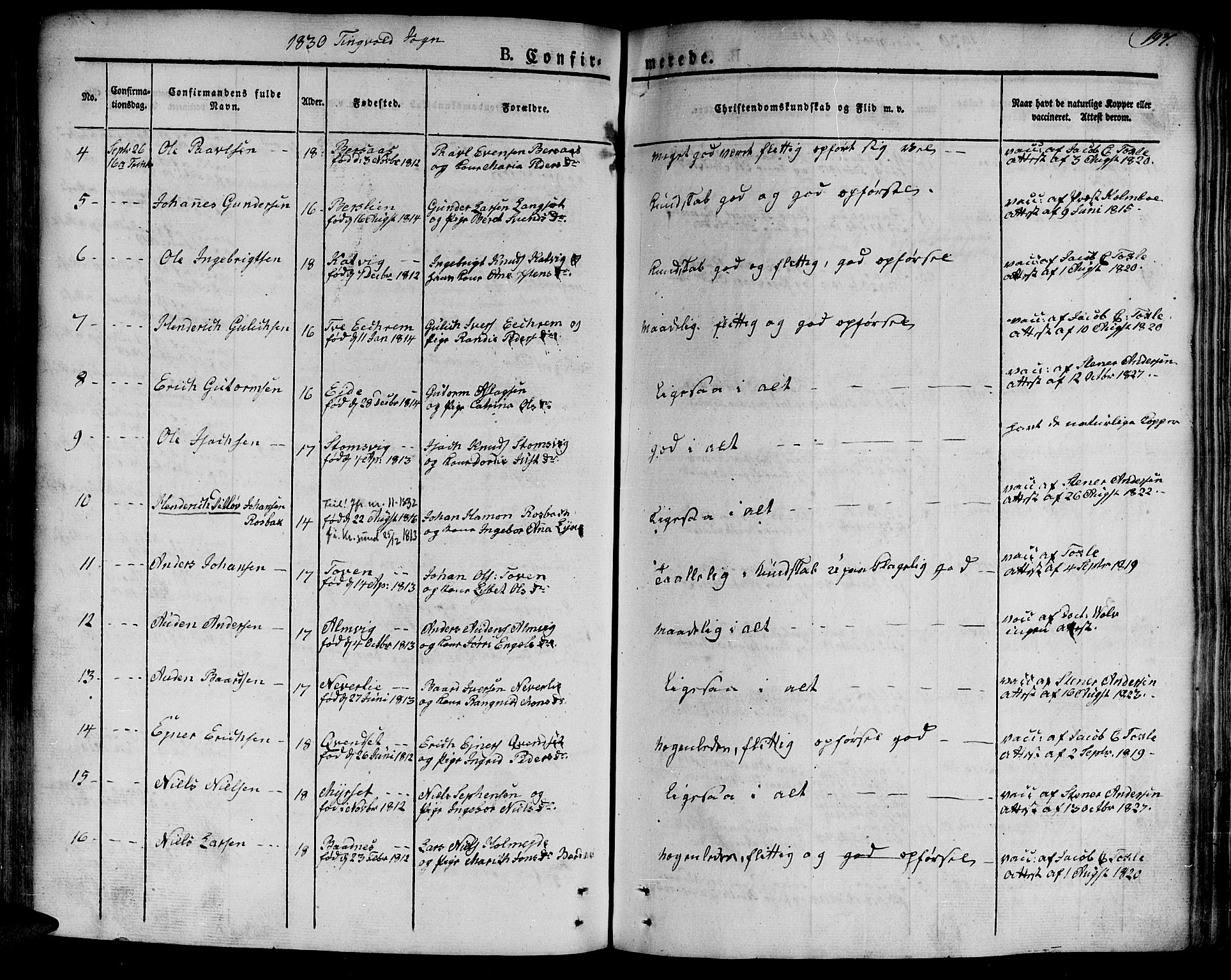 Ministerialprotokoller, klokkerbøker og fødselsregistre - Møre og Romsdal, AV/SAT-A-1454/586/L0983: Parish register (official) no. 586A09, 1829-1843, p. 197