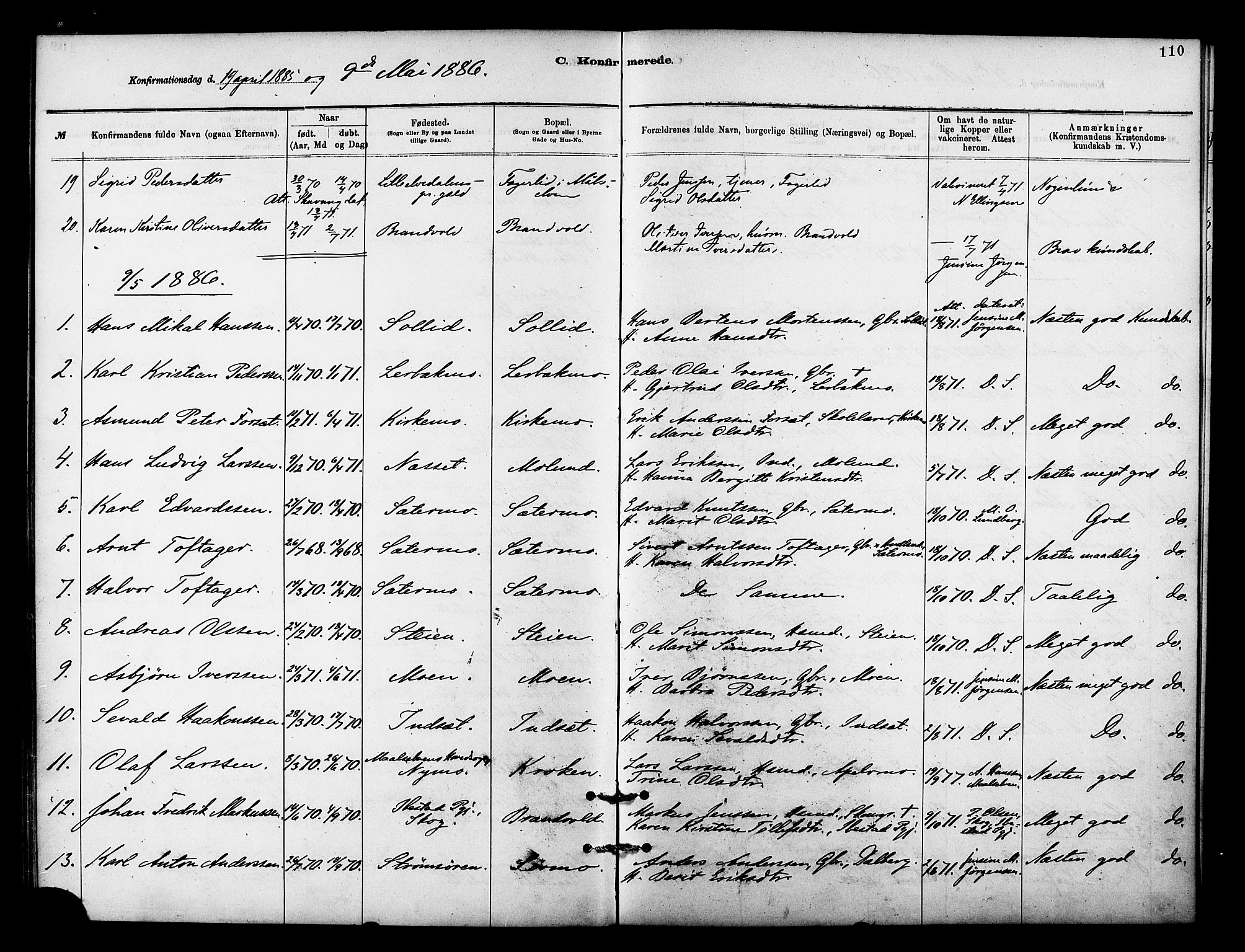 Målselv sokneprestembete, SATØ/S-1311/G/Ga/Gaa/L0009kirke: Parish register (official) no. 9, 1878-1889, p. 110