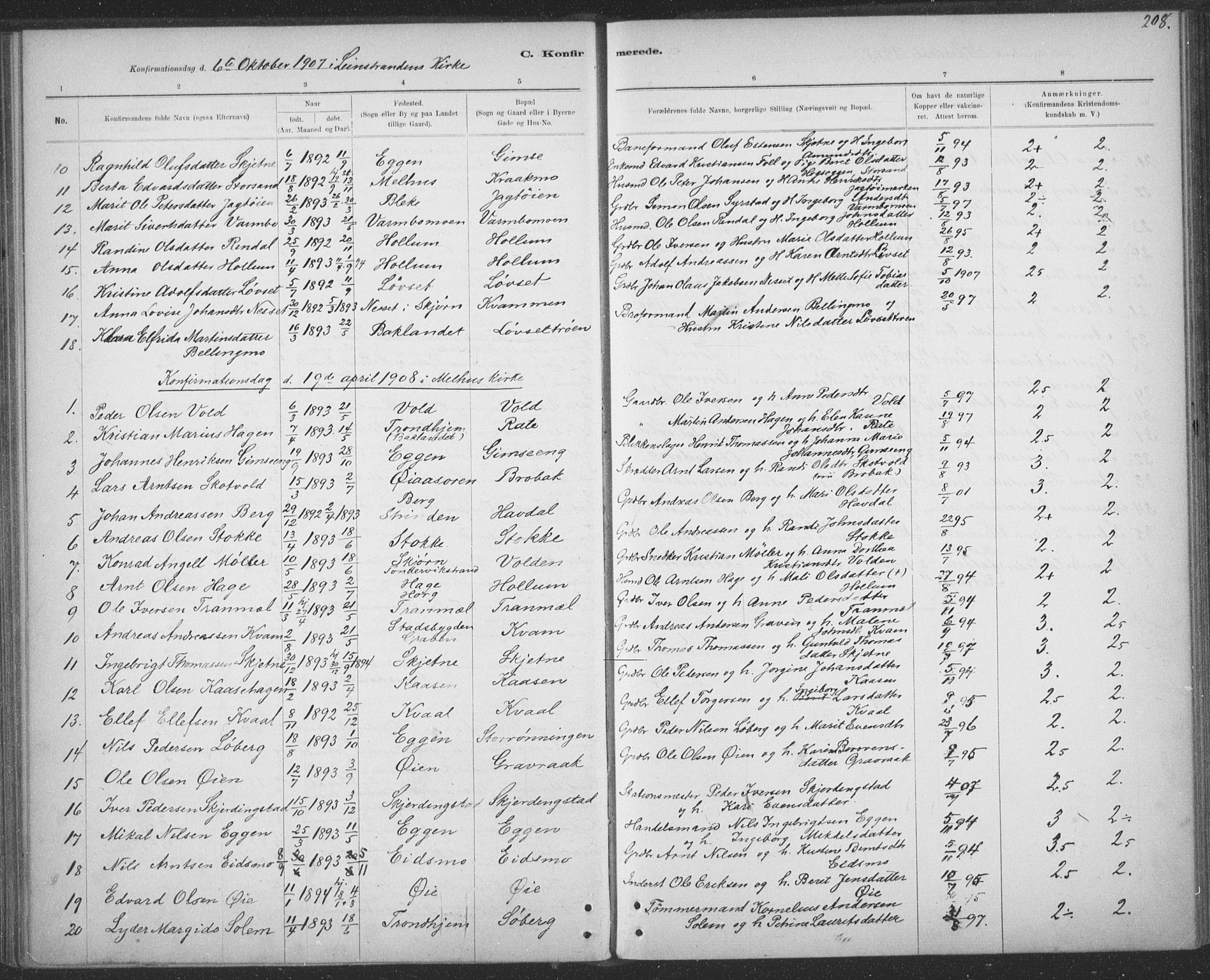 Ministerialprotokoller, klokkerbøker og fødselsregistre - Sør-Trøndelag, SAT/A-1456/691/L1085: Parish register (official) no. 691A17, 1887-1908, p. 208