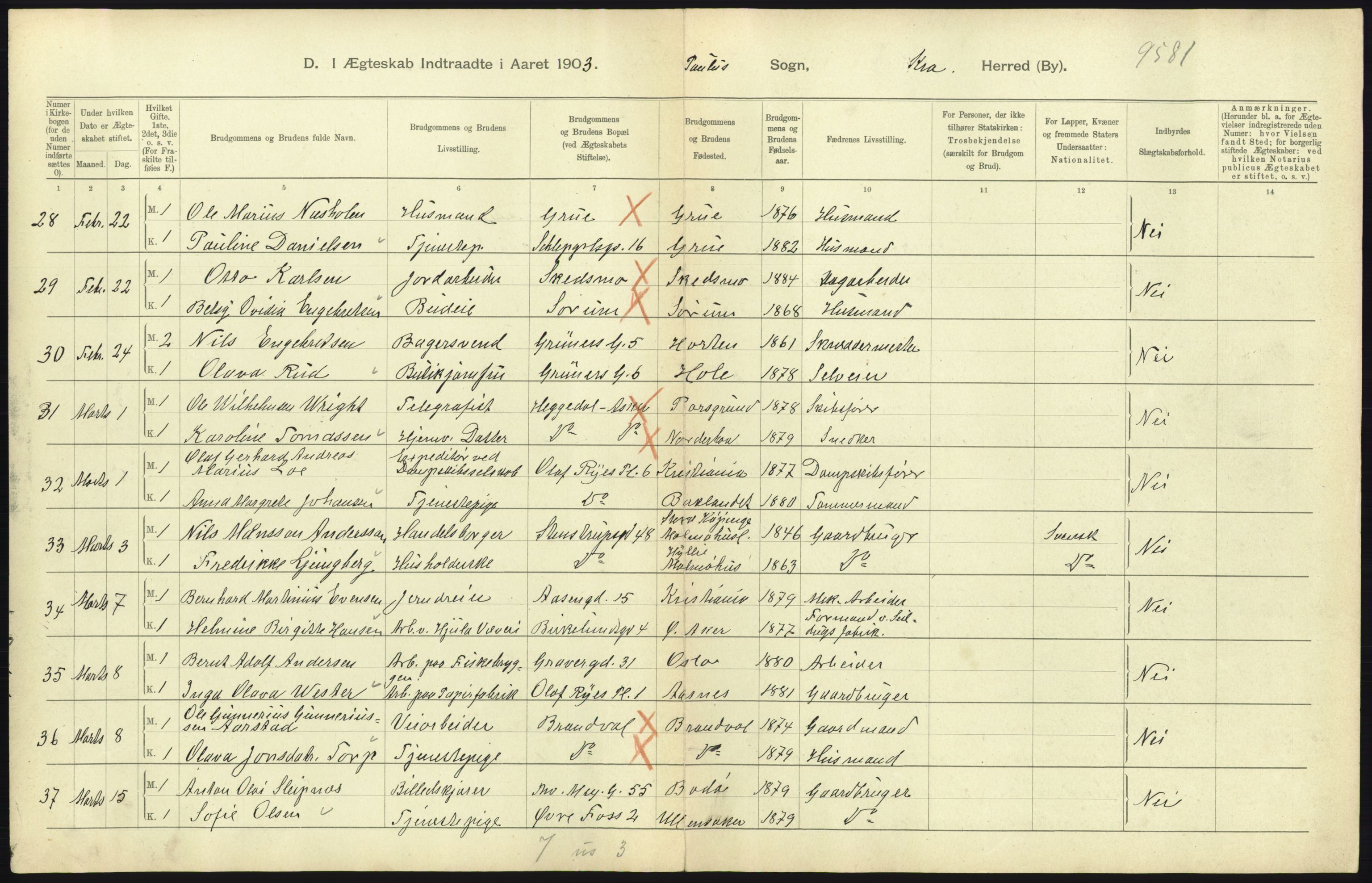 Statistisk sentralbyrå, Sosiodemografiske emner, Befolkning, AV/RA-S-2228/D/Df/Dfa/Dfaa/L0004: Kristiania: Gifte, døde, 1903, p. 491