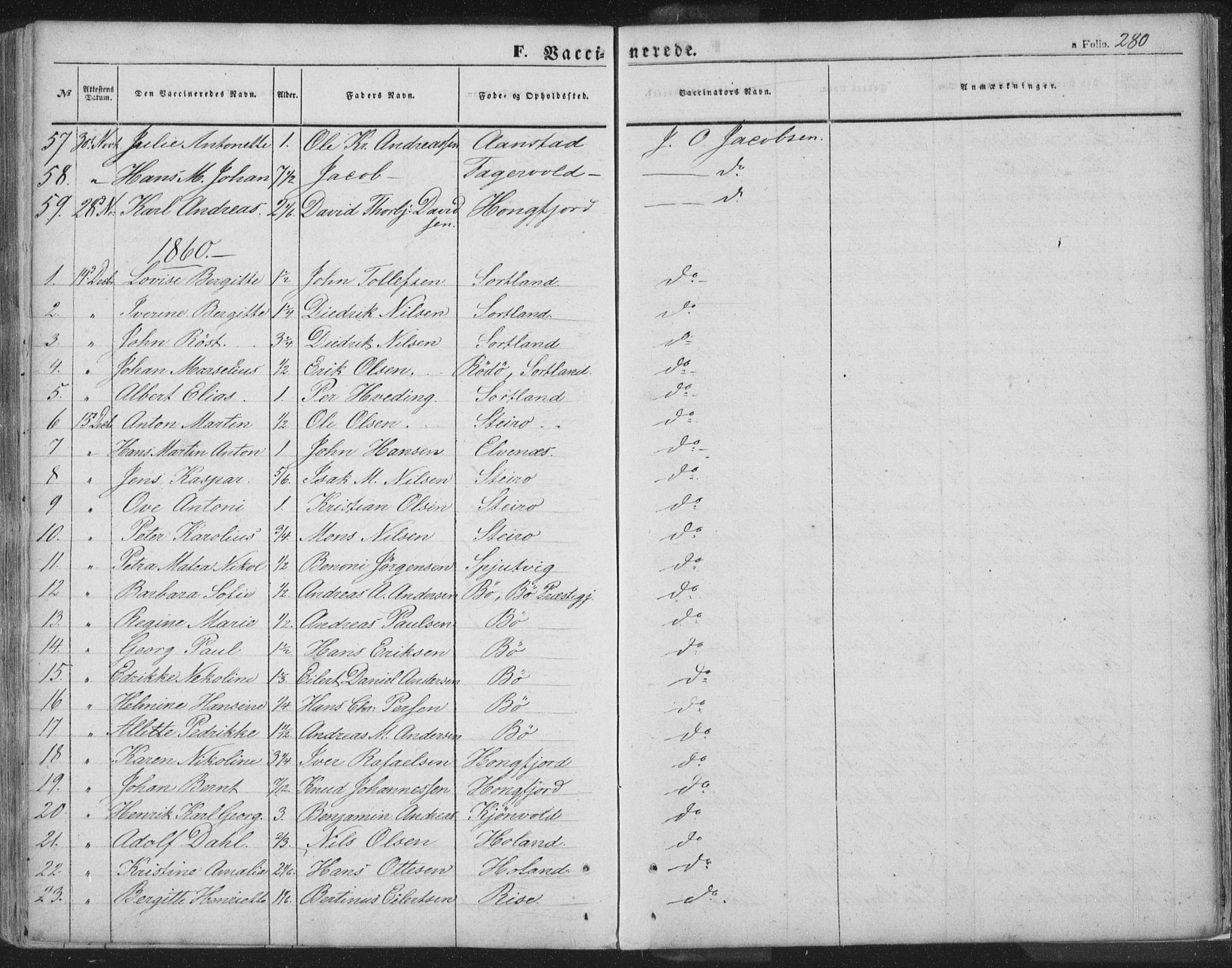 Ministerialprotokoller, klokkerbøker og fødselsregistre - Nordland, AV/SAT-A-1459/895/L1369: Parish register (official) no. 895A04, 1852-1872, p. 280