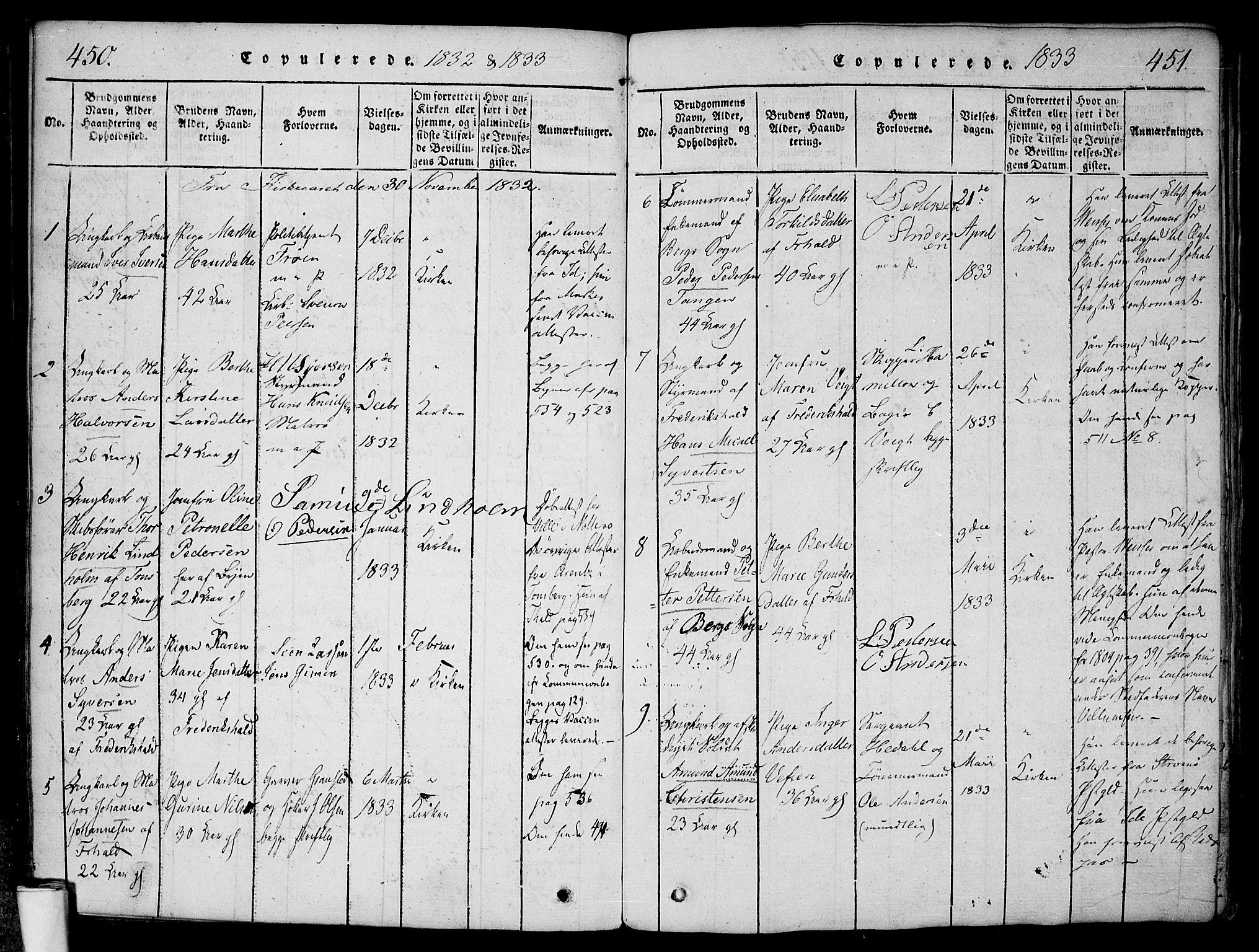 Halden prestekontor Kirkebøker, AV/SAO-A-10909/F/Fa/L0003: Parish register (official) no. I 3, 1815-1834, p. 450-451
