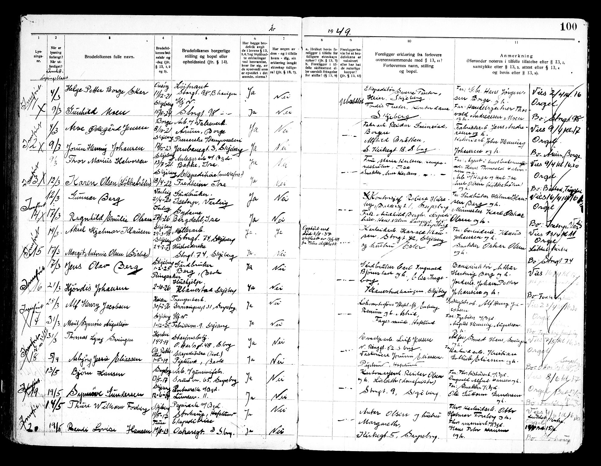 Skjeberg prestekontor Kirkebøker, SAO/A-10923/H/Hc/L0001: Banns register no. III 1, 1919-1949, p. 100