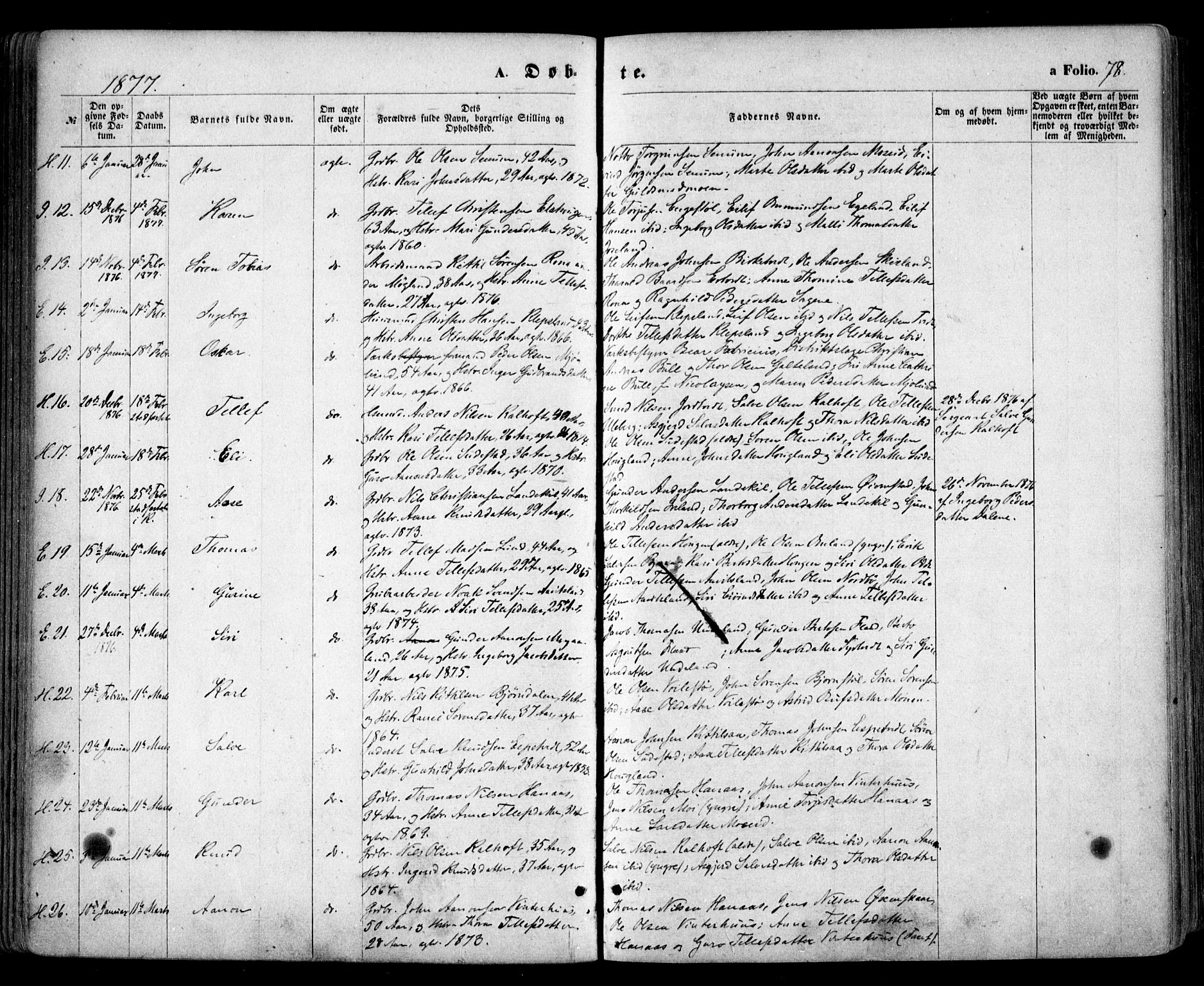 Evje sokneprestkontor, AV/SAK-1111-0008/F/Fa/Faa/L0006: Parish register (official) no. A 6, 1866-1884, p. 78