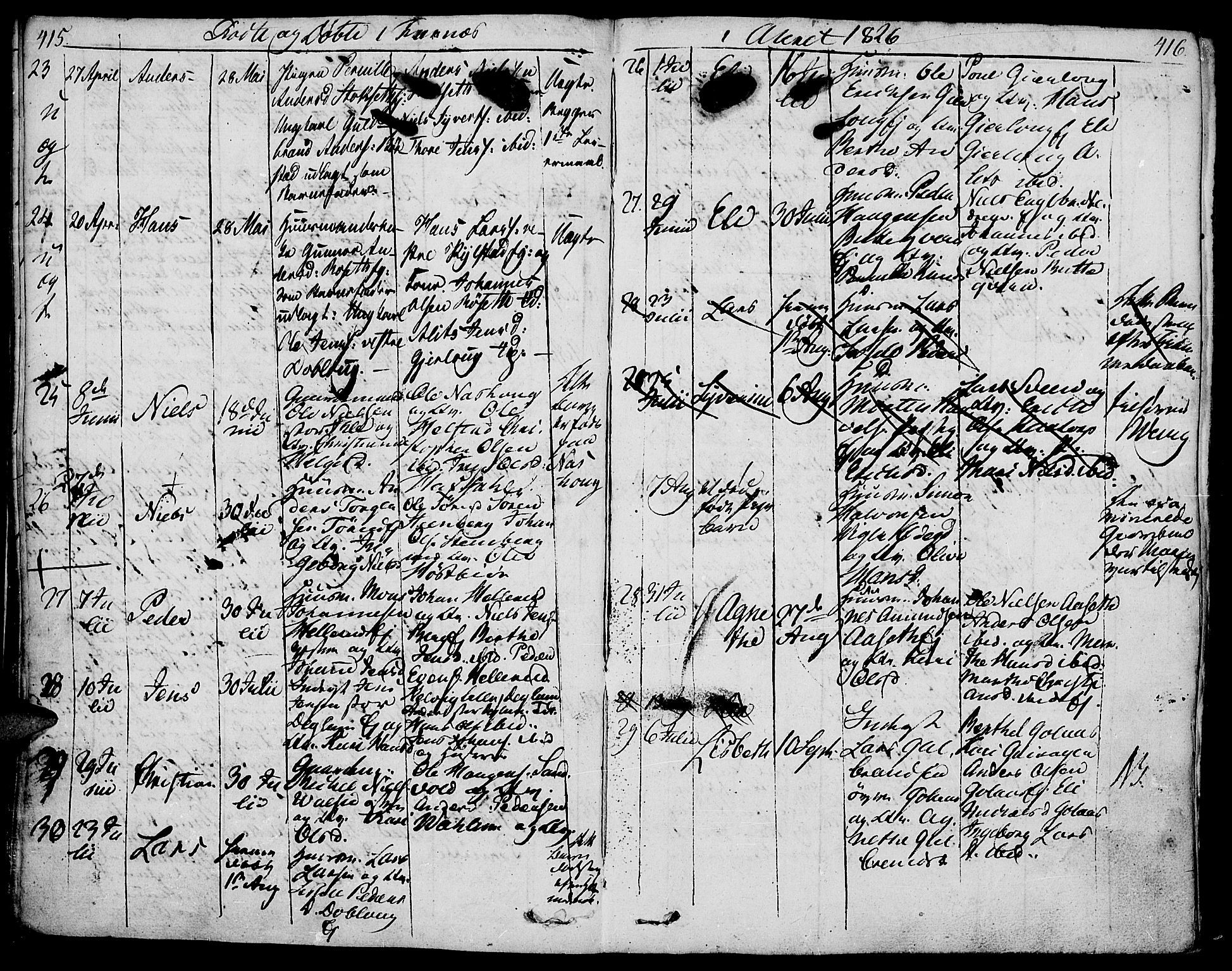 Vang prestekontor, Hedmark, AV/SAH-PREST-008/H/Ha/Haa/L0006: Parish register (official) no. 6 /2, 1810-1827, p. 415-416