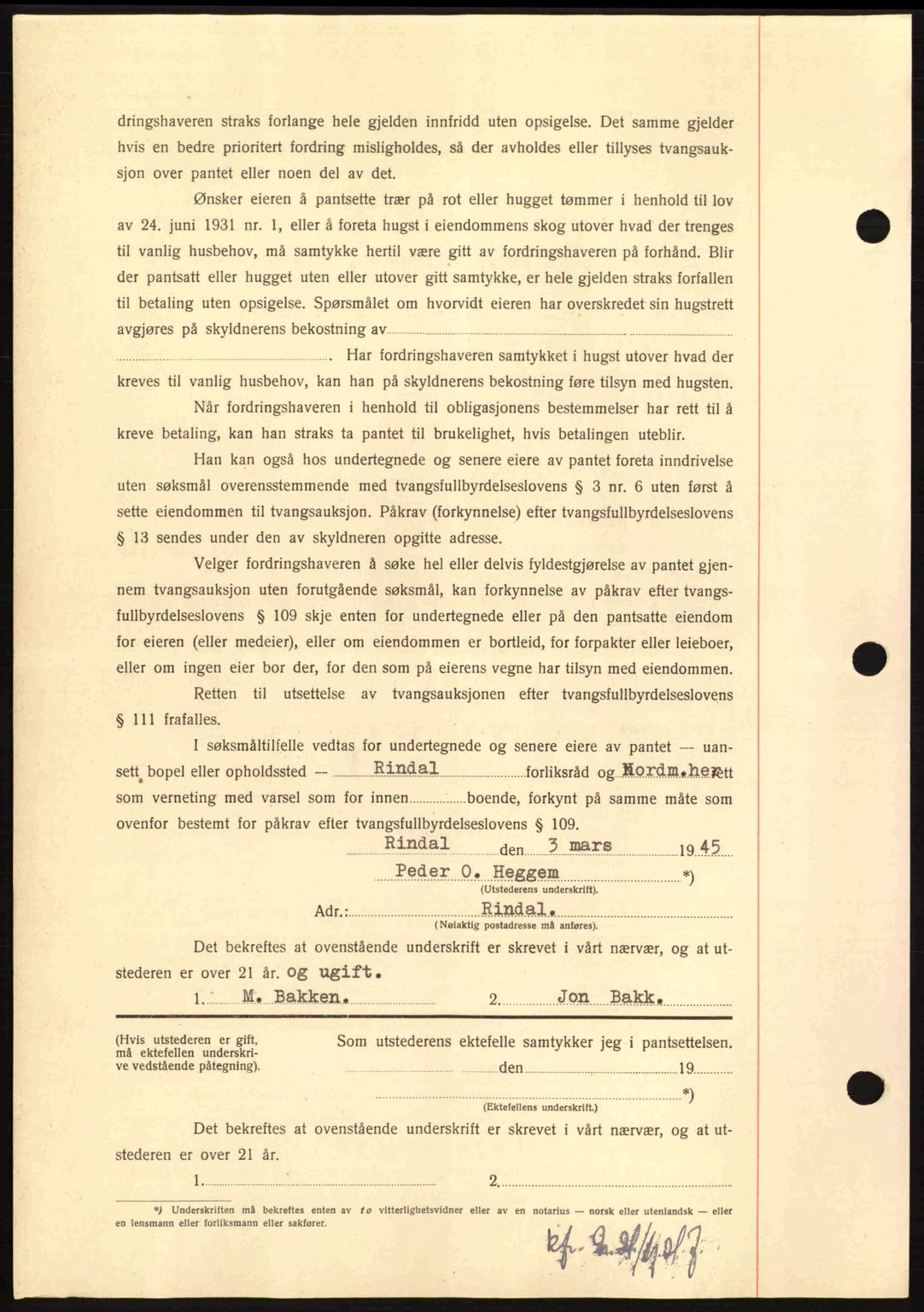 Nordmøre sorenskriveri, AV/SAT-A-4132/1/2/2Ca: Mortgage book no. B92, 1944-1945, Diary no: : 908/1945