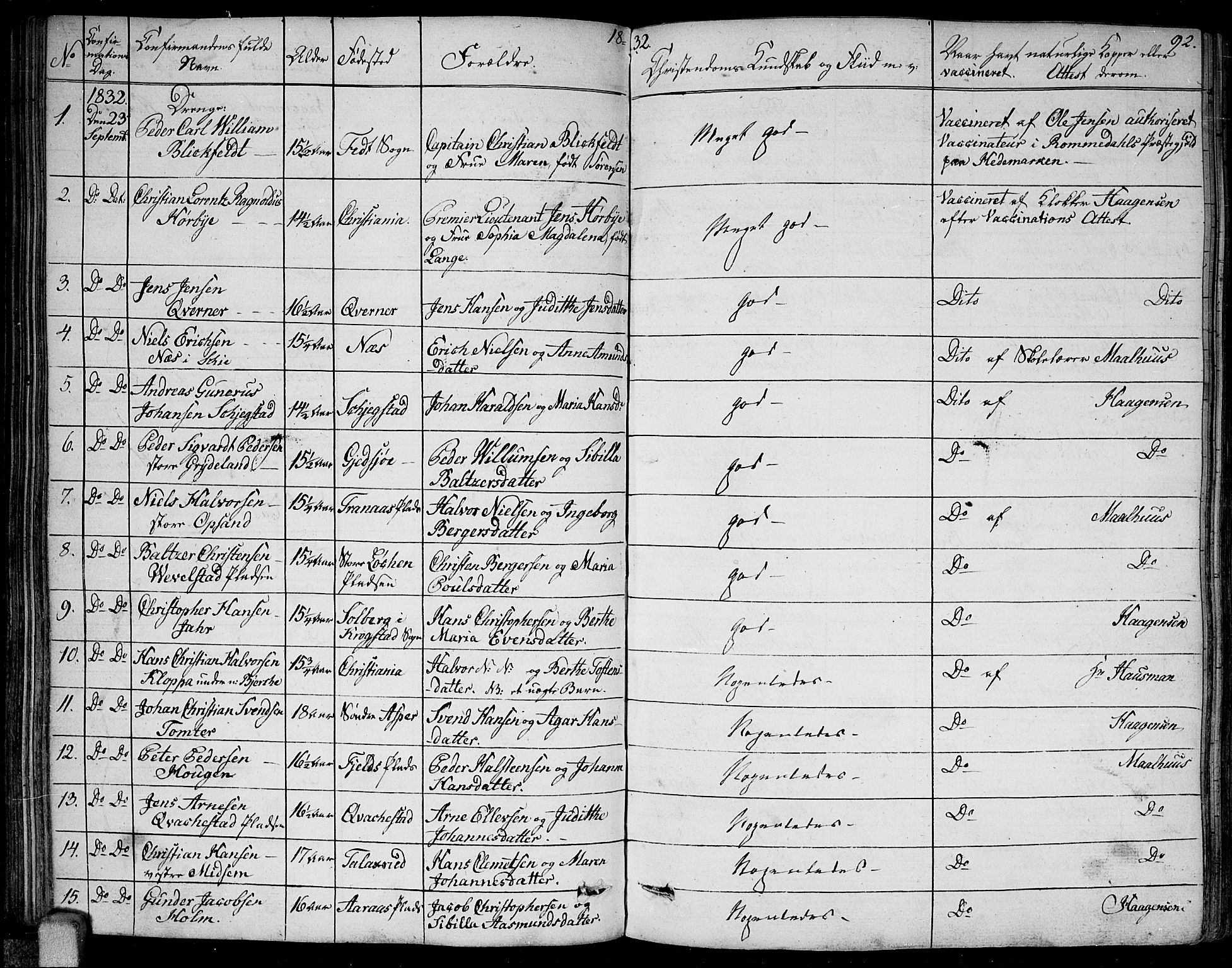 Kråkstad prestekontor Kirkebøker, SAO/A-10125a/F/Fa/L0004: Parish register (official) no. I 4, 1825-1837, p. 92