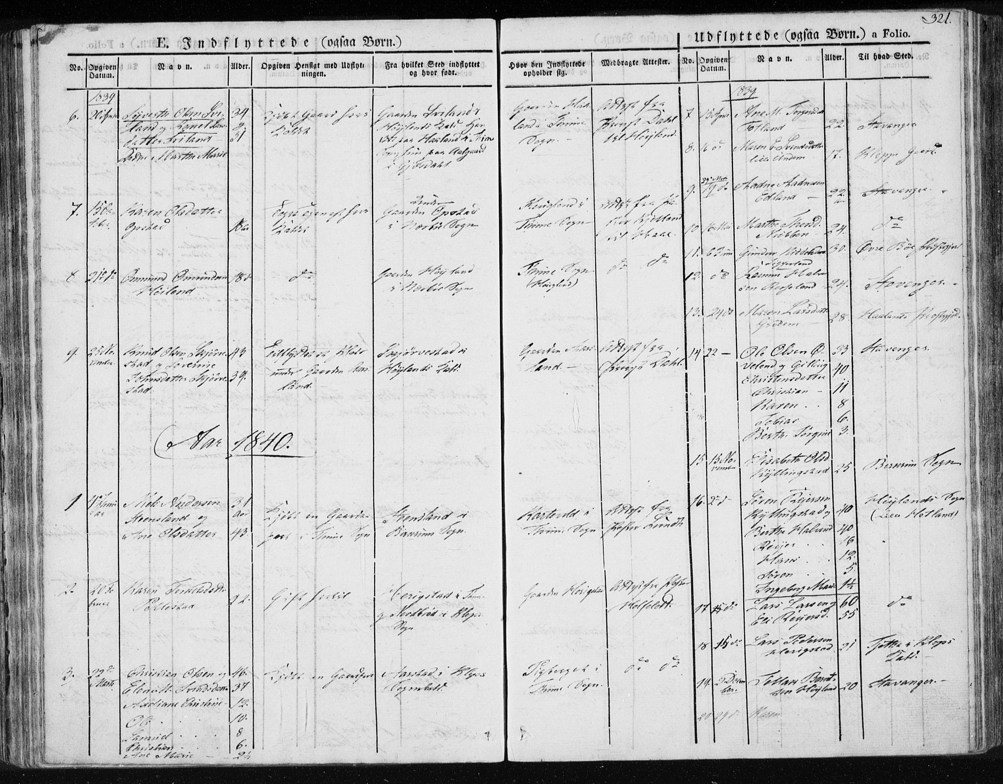 Lye sokneprestkontor, AV/SAST-A-101794/001/30BA/L0004: Parish register (official) no. A 4, 1826-1841, p. 321