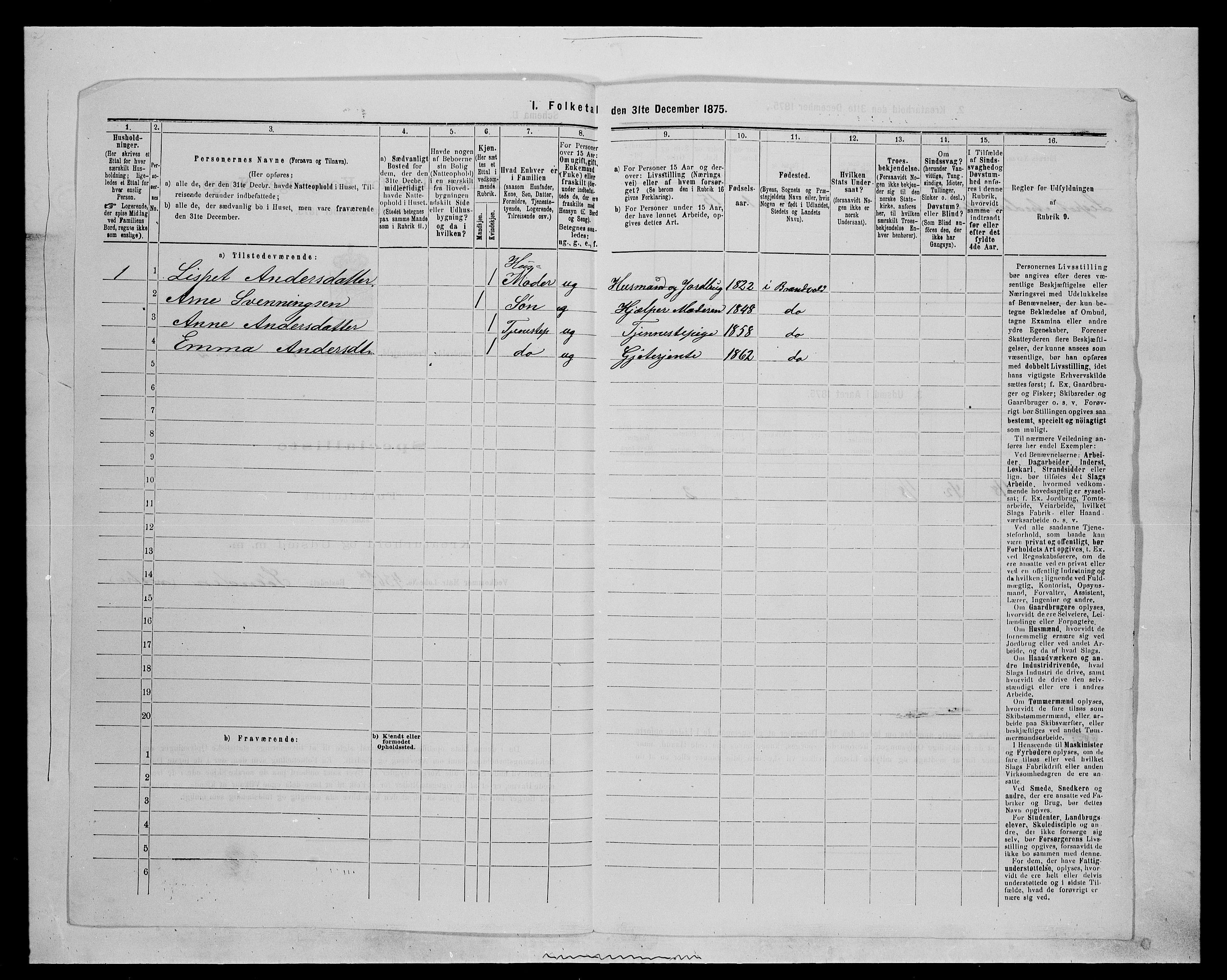 SAH, 1875 census for 0422P Brandval, 1875, p. 1140