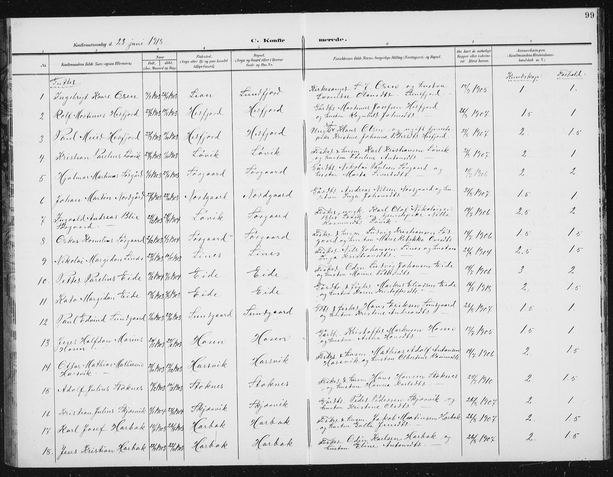 Ministerialprotokoller, klokkerbøker og fødselsregistre - Sør-Trøndelag, SAT/A-1456/656/L0699: Parish register (copy) no. 656C05, 1905-1920, p. 99