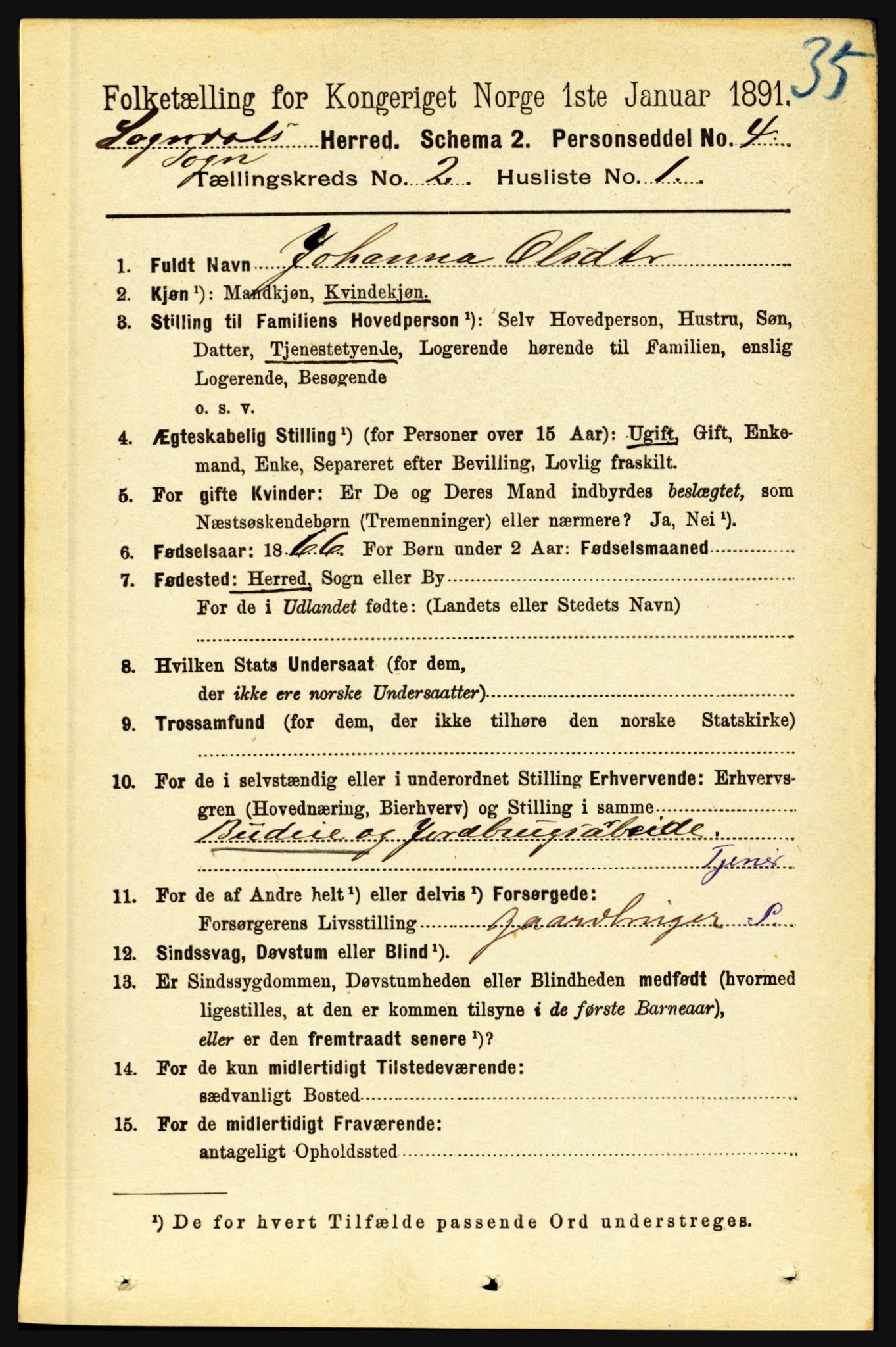 RA, 1891 census for 1420 Sogndal, 1891, p. 598