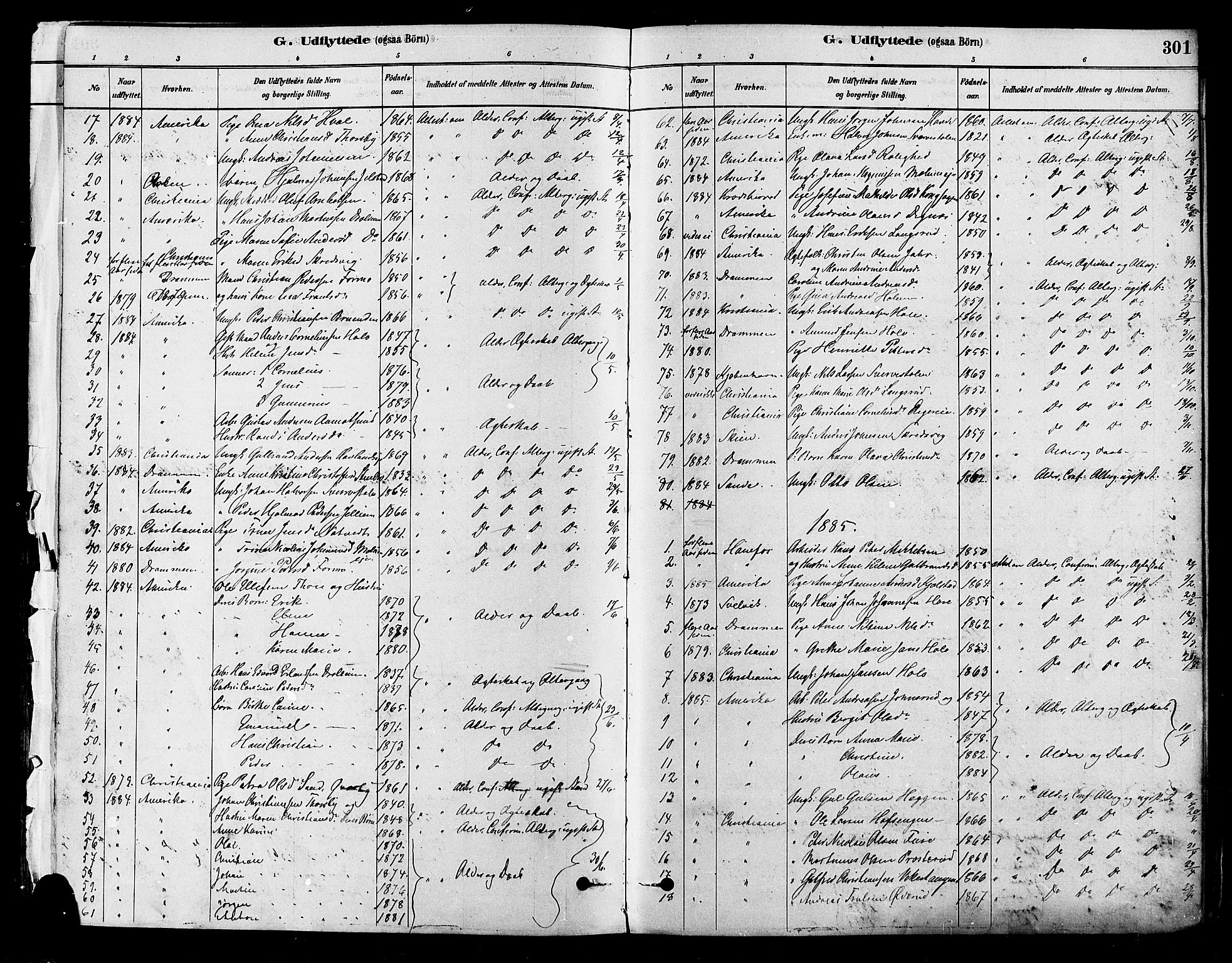 Modum kirkebøker, SAKO/A-234/F/Fa/L0011: Parish register (official) no. 11, 1877-1889, p. 301