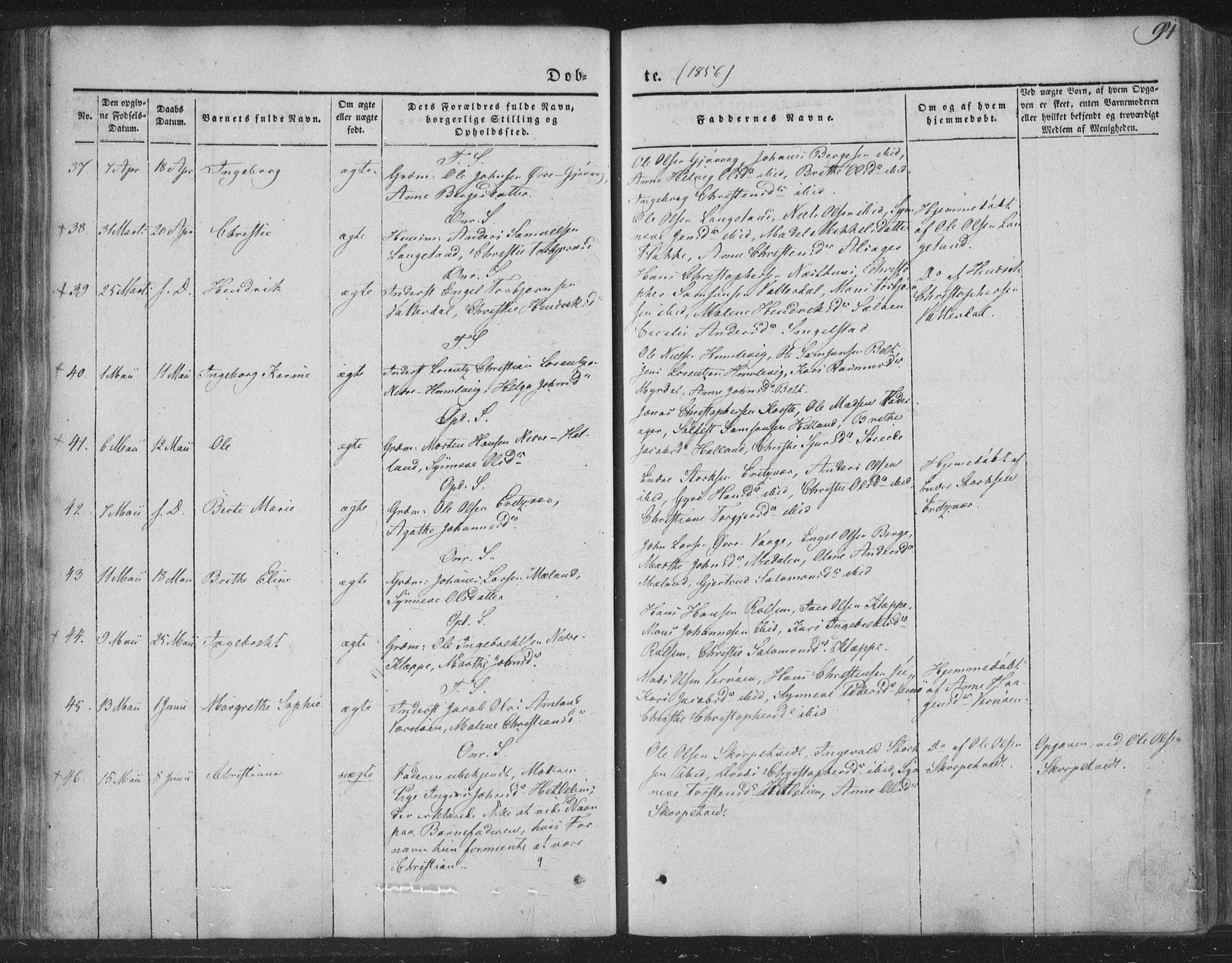 Tysnes sokneprestembete, AV/SAB-A-78601/H/Haa: Parish register (official) no. A 10, 1848-1859, p. 94