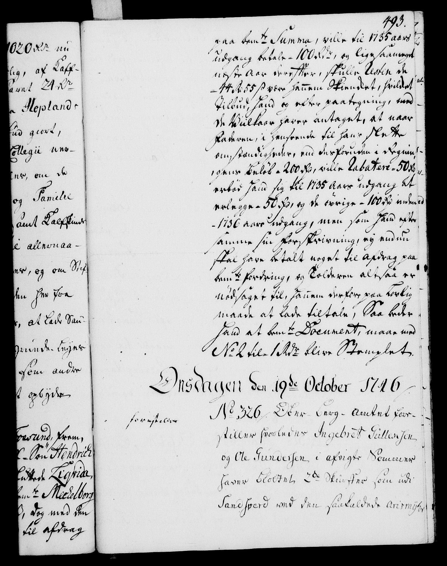 Rentekammeret, Kammerkanselliet, AV/RA-EA-3111/G/Gh/Gha/L0027: Norsk ekstraktmemorialprotokoll (merket RK 53.72), 1745-1746, p. 493