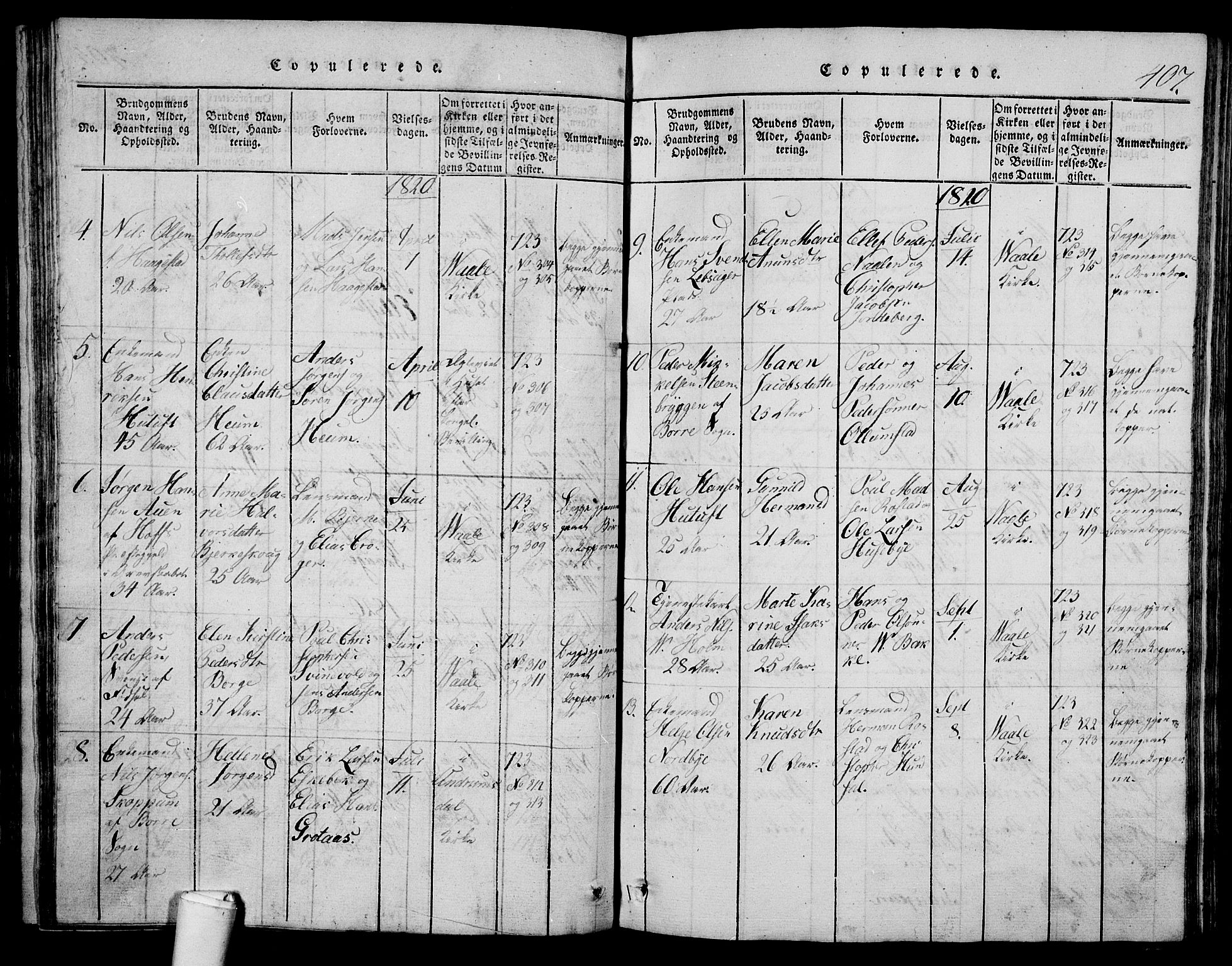 Våle kirkebøker, AV/SAKO-A-334/G/Ga/L0001: Parish register (copy) no. I 1, 1814-1824, p. 406-407