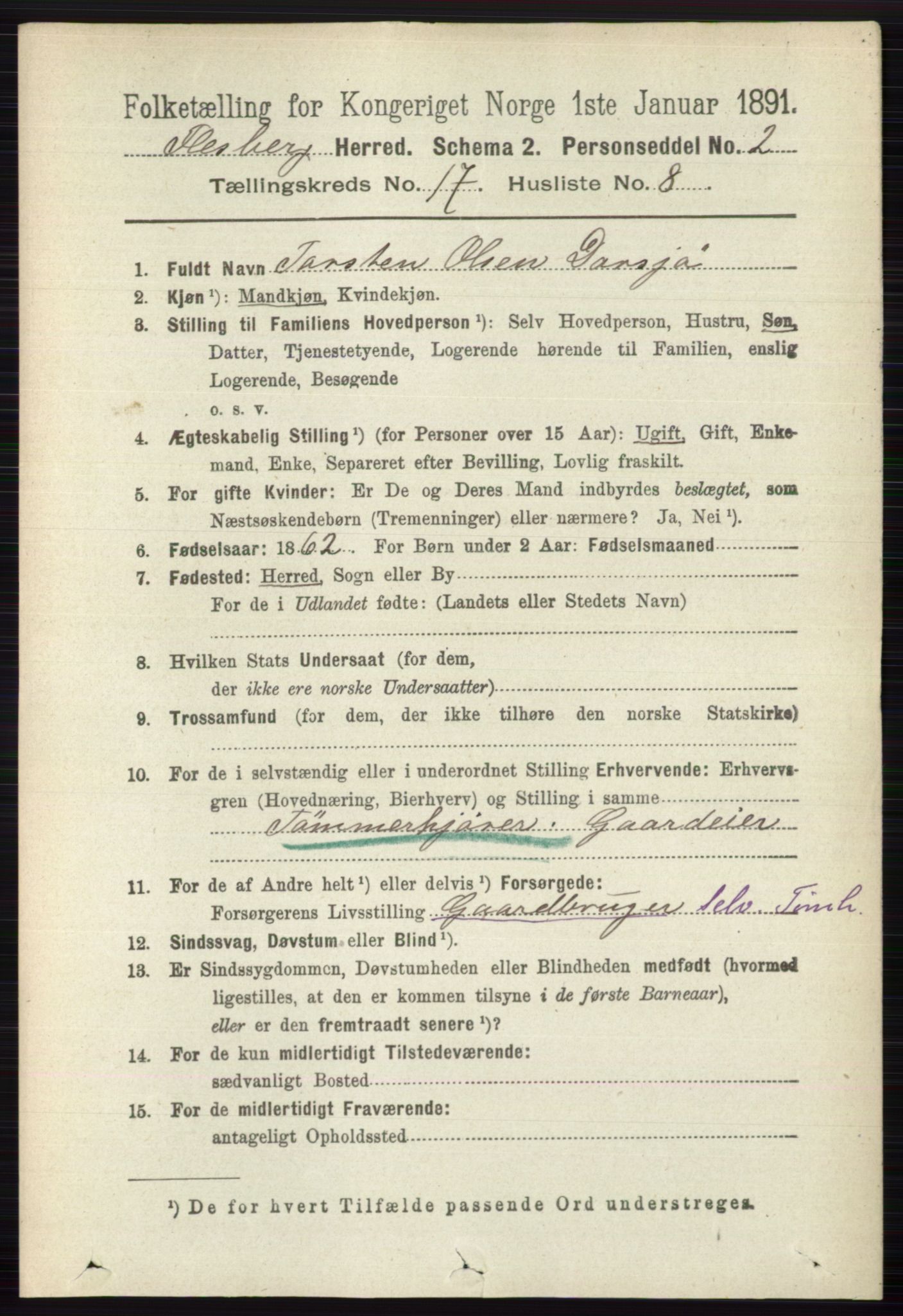 RA, 1891 census for 0631 Flesberg, 1891, p. 3029