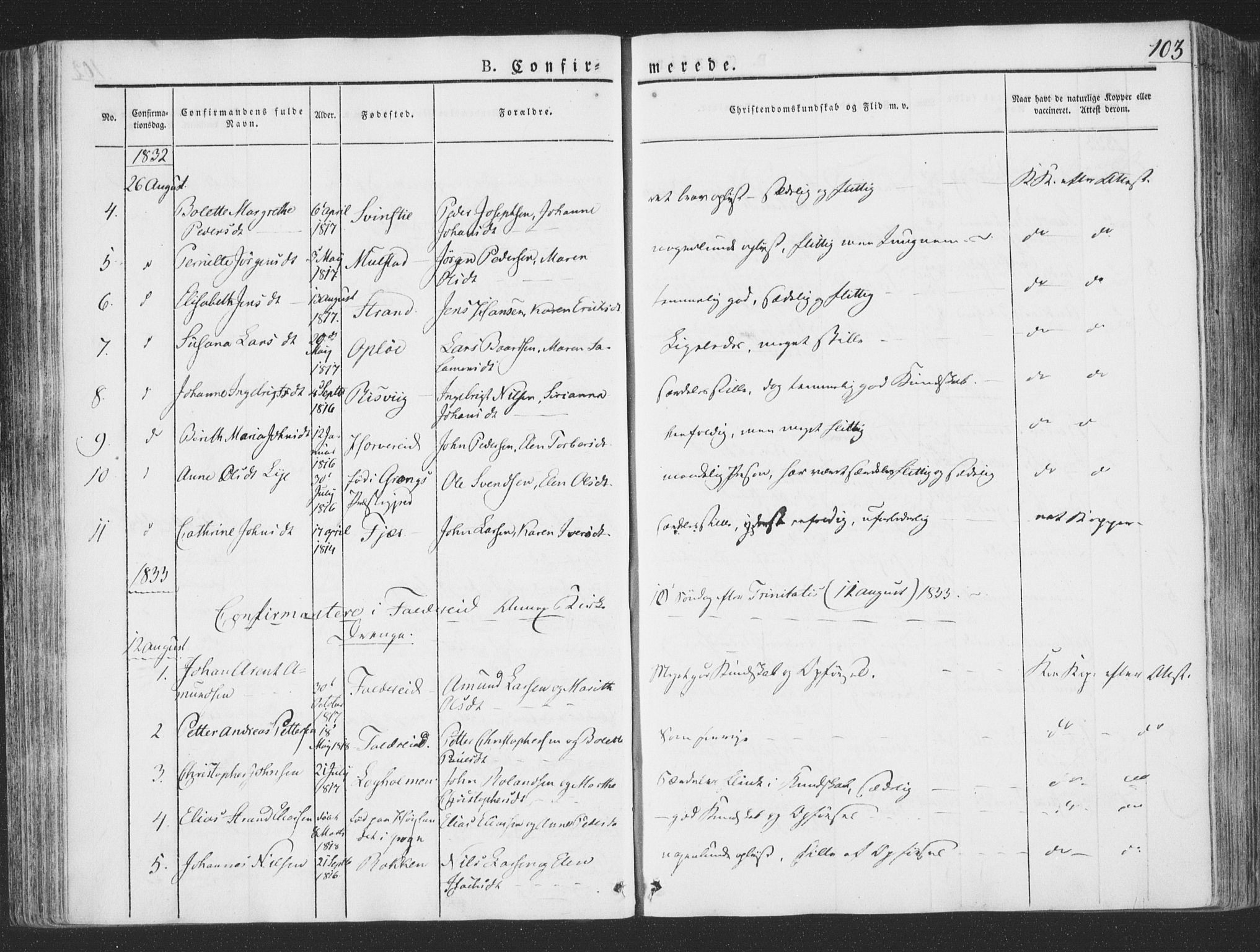 Ministerialprotokoller, klokkerbøker og fødselsregistre - Nord-Trøndelag, SAT/A-1458/780/L0639: Parish register (official) no. 780A04, 1830-1844, p. 103