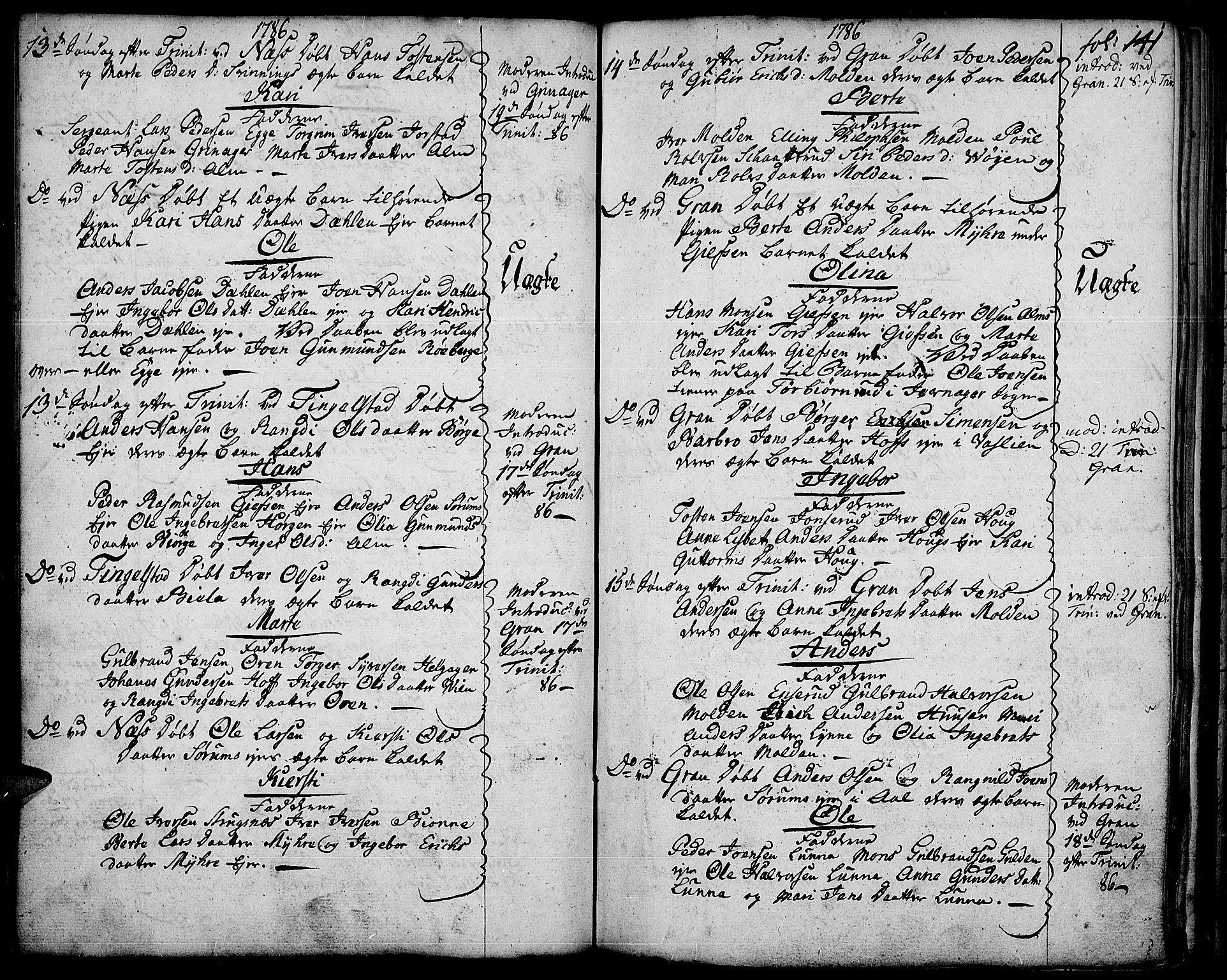 Gran prestekontor, AV/SAH-PREST-112/H/Ha/Haa/L0005: Parish register (official) no. 5, 1776-1788, p. 141