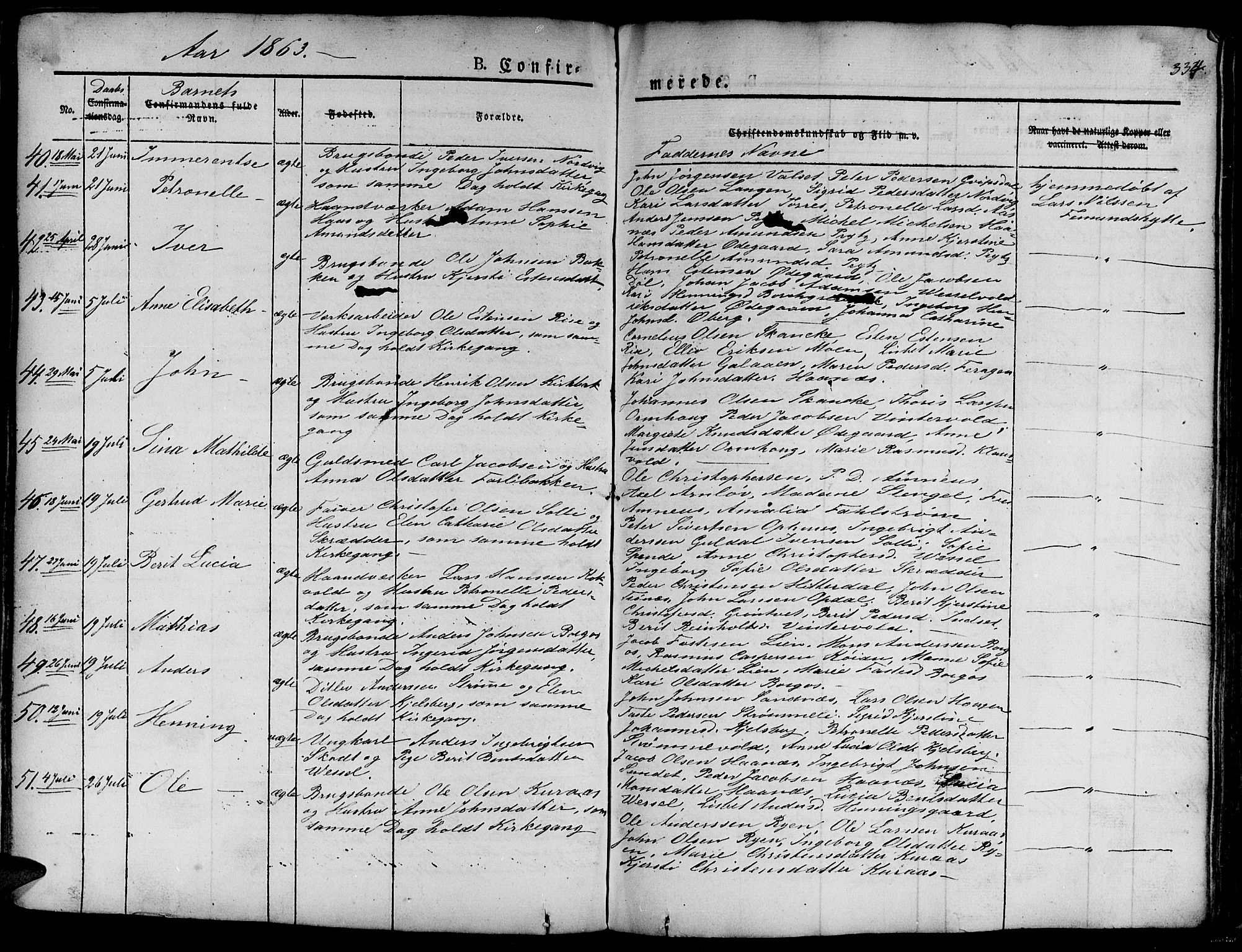 Ministerialprotokoller, klokkerbøker og fødselsregistre - Sør-Trøndelag, AV/SAT-A-1456/681/L0938: Parish register (copy) no. 681C02, 1829-1879, p. 334