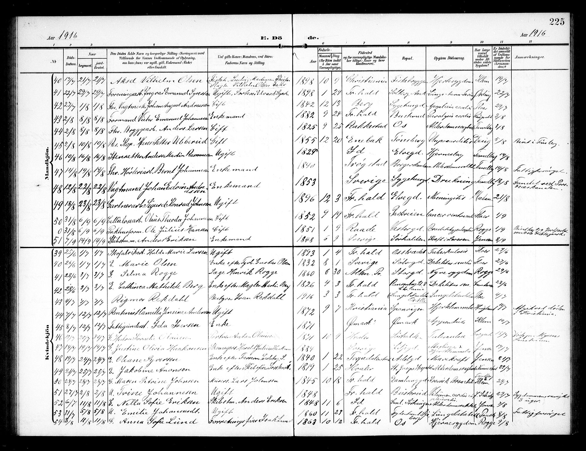 Halden prestekontor Kirkebøker, SAO/A-10909/G/Ga/L0011: Parish register (copy) no. 11, 1906-1934, p. 225