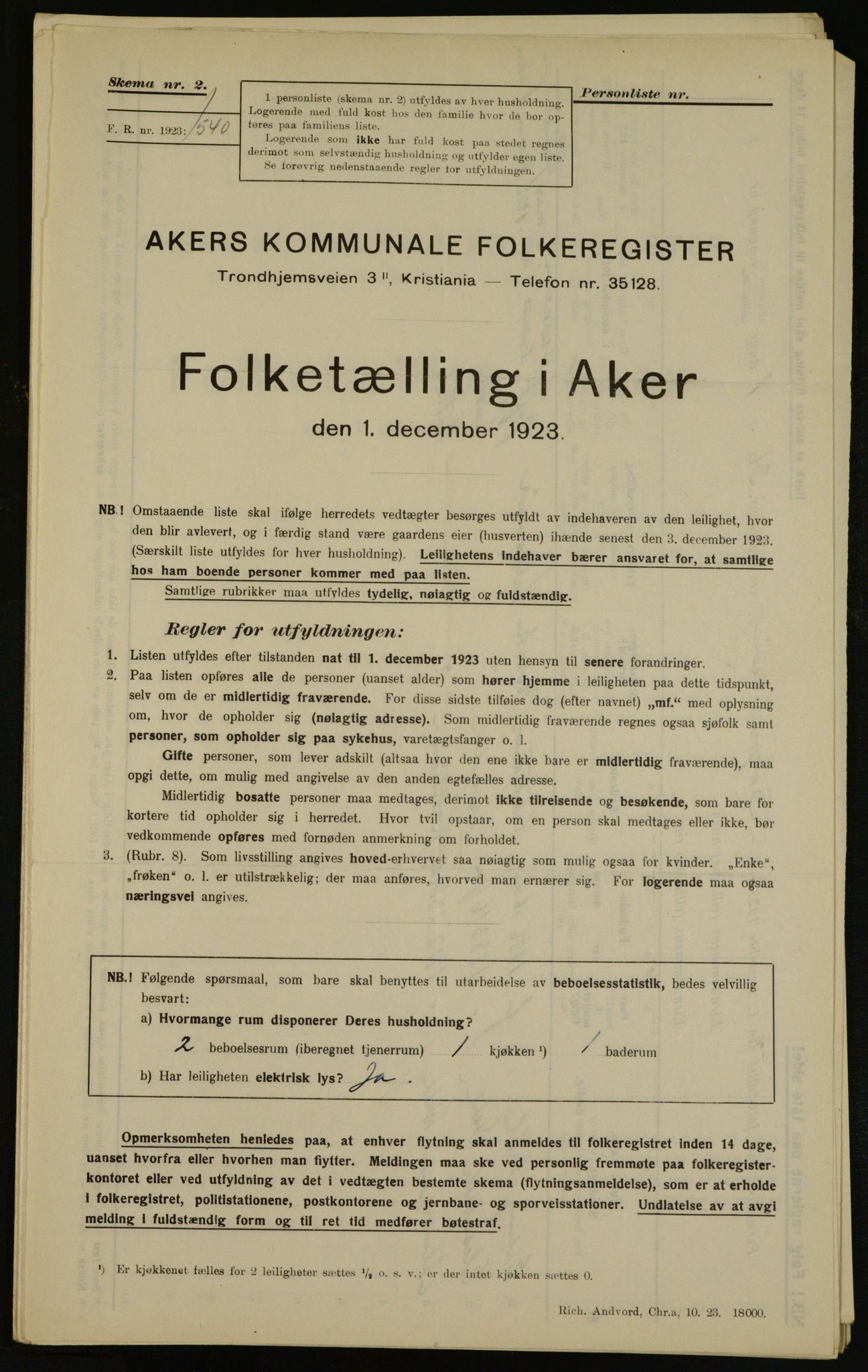 , Municipal Census 1923 for Aker, 1923, p. 17523